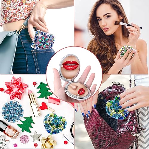 Miniatura 5 de DLDXGXNR 4 piezas de pintura de diamante compacto espejo de diamante arte compacto espejo pintura de diamante monederos espejo regalo para mujeres