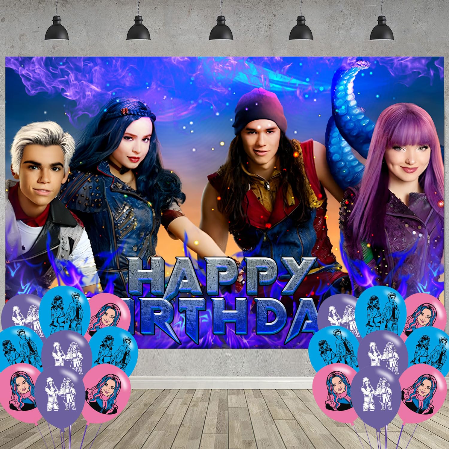 ELZEM Birthday Party Decoration, Cartoon Photo Background 5 x 3 FT, 18 Pcs Balloons, Girls Merch Party Backdrop Supplies