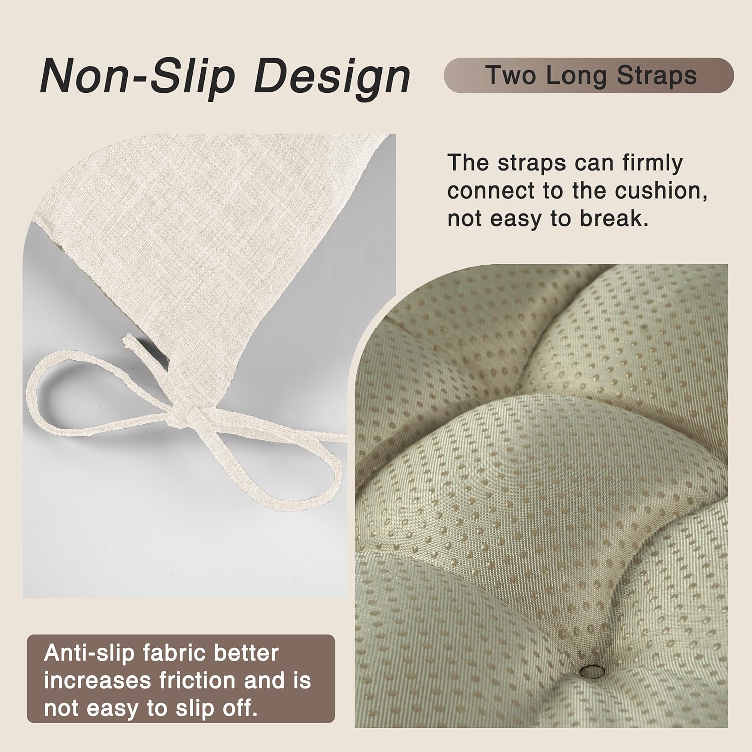 OVOV Non-Slip Rocking Chair Cushion Extra Large Chair Pads with High Back Linen Cushion for Rocking Chair Set of 2 White