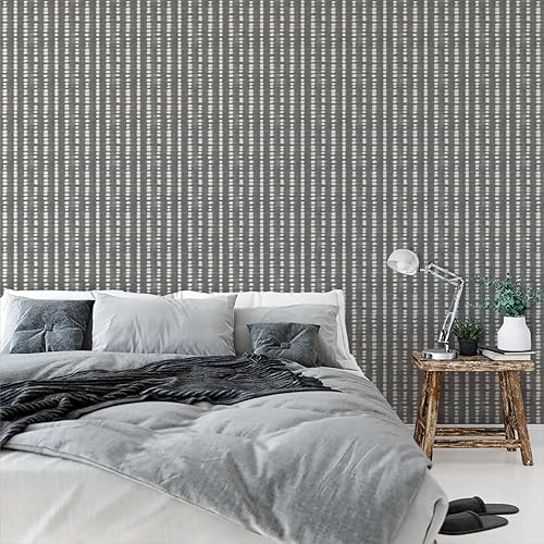 Miniatura 2 de Papel tapiz de color gris y blancobeige, papel adhesivo bohemio para armarios, papel tapiz autoadhesivo impermeable para dormitorio, baño, niños y