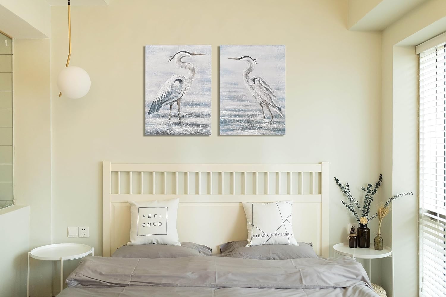 Egret Wall Art Blue Grey and White Sea Bird Canvas Painting Heron Wild Animal Artwork Picture for Living Room LSMDL-001 28x20