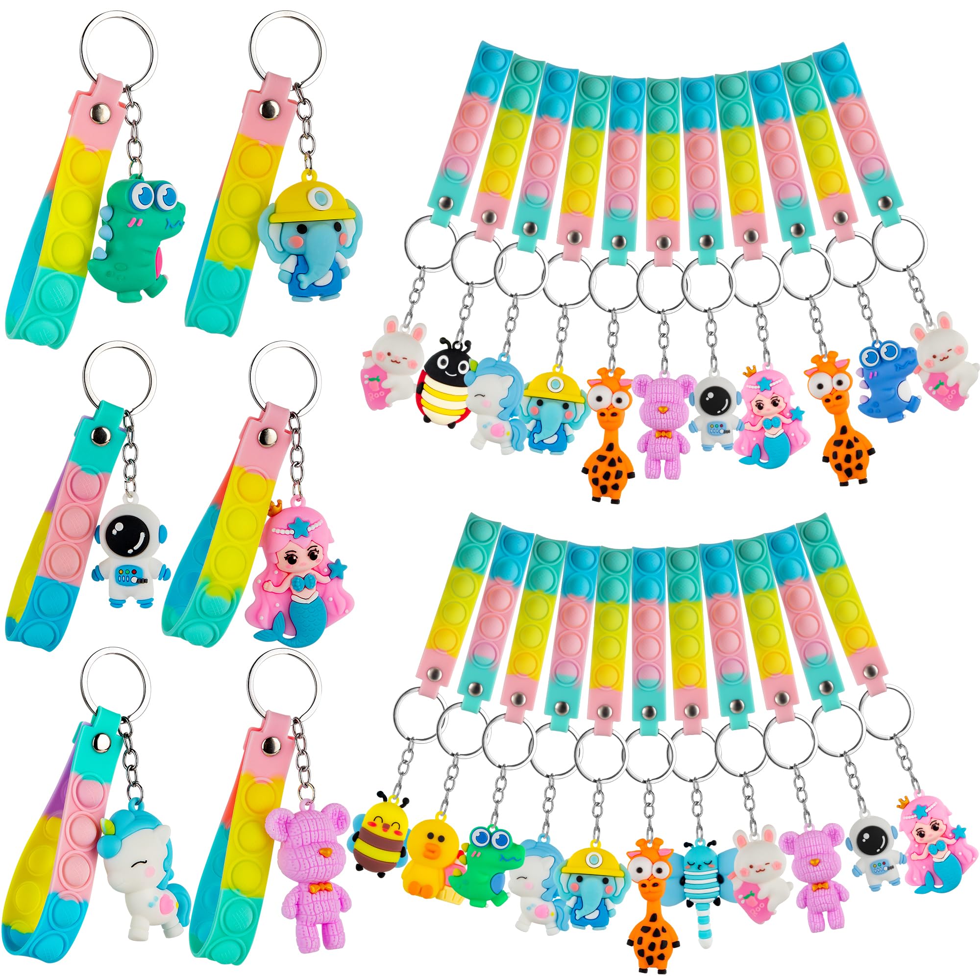28 Pack Pop Fidget Toys Bulk Keychain for Kids,Mini Pop its with 3D Animal Cute Keychains for School Classroom Gifts,Party Favors for Kids