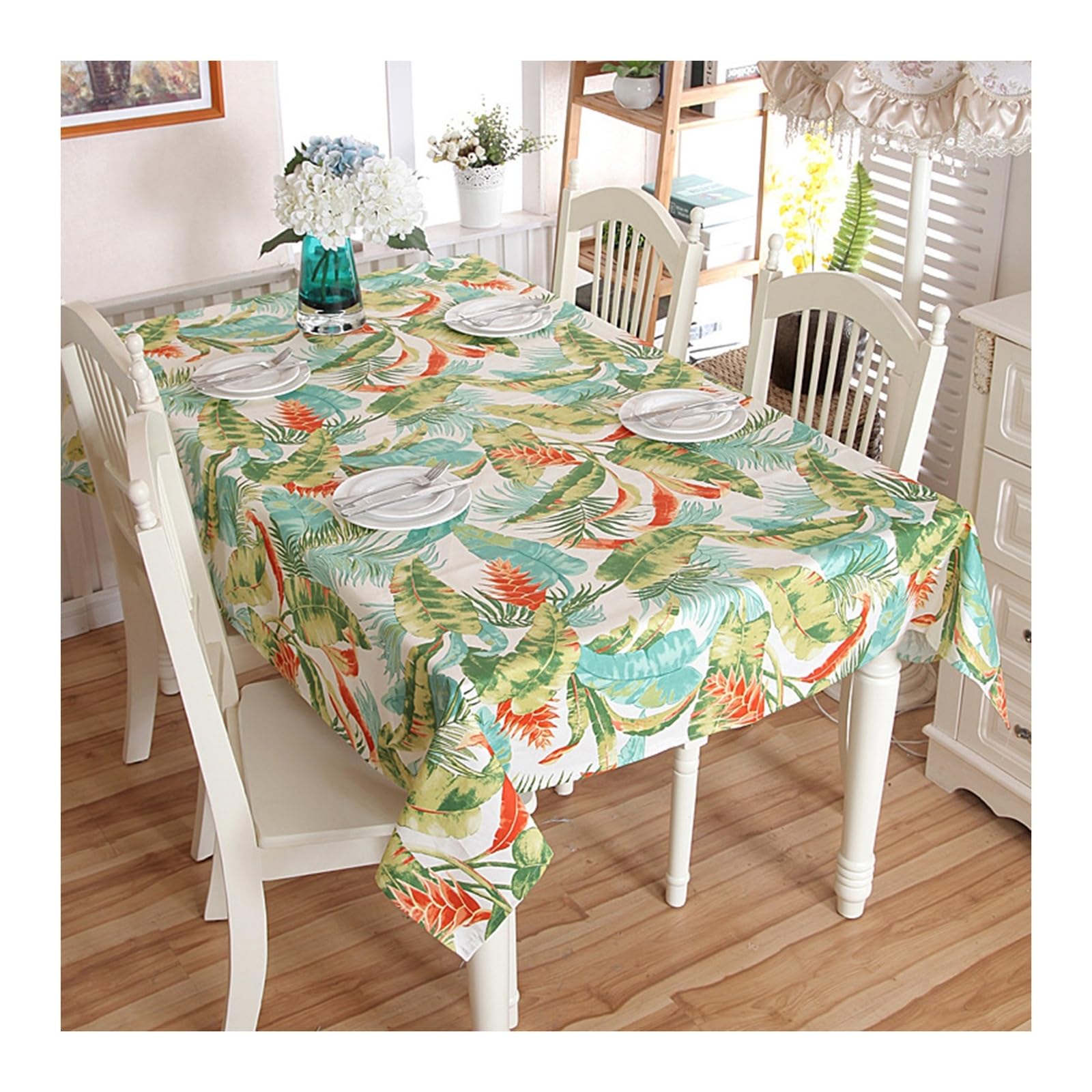 Nappe feuilles tropicales vert coton pour repas terrasse KnSam
