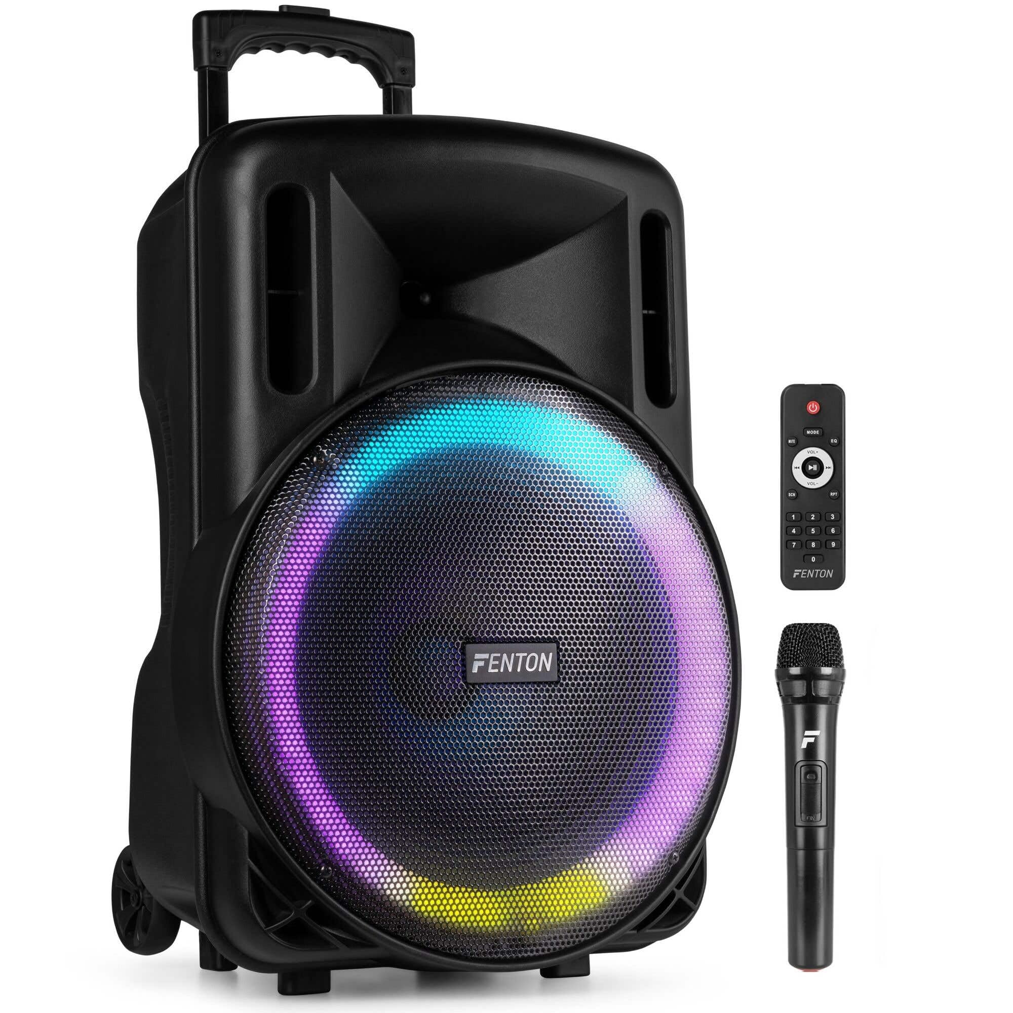 FENTON 170.161 FT10MK2 Sistema Portatile attivo da 450W, con illuminazione LED RGB Woofer da 10” con BT/USB / MP3 e Microfono UHF, Nero (450, Watt)