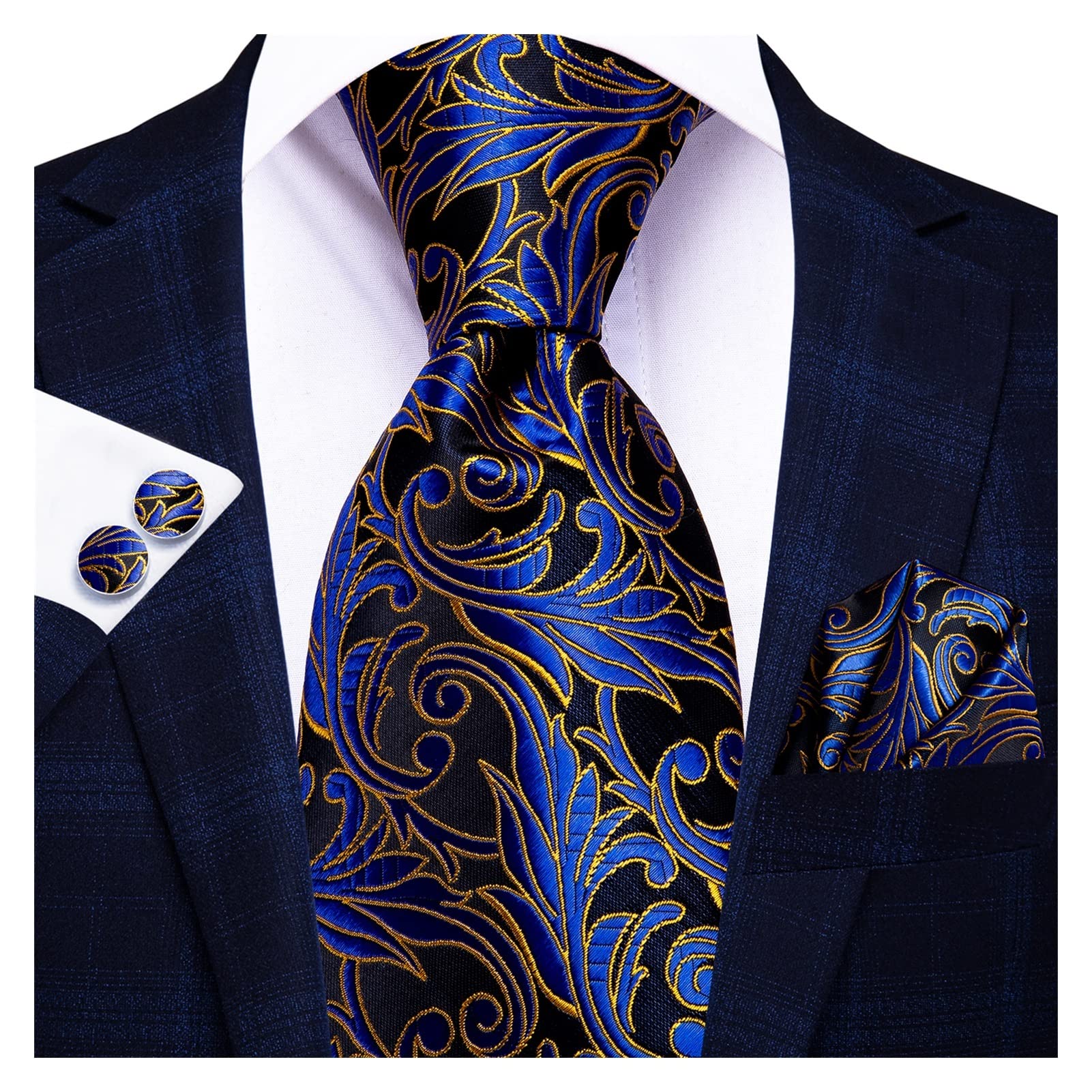 BAJIE Cravatta Da Uomo Cravatta Da Uomo Fazzoletto Di Corallo Gemelli Set Di Seta Abbinata Catena D'oro Da Uomo D'Affari Da Sposa - Foto 3