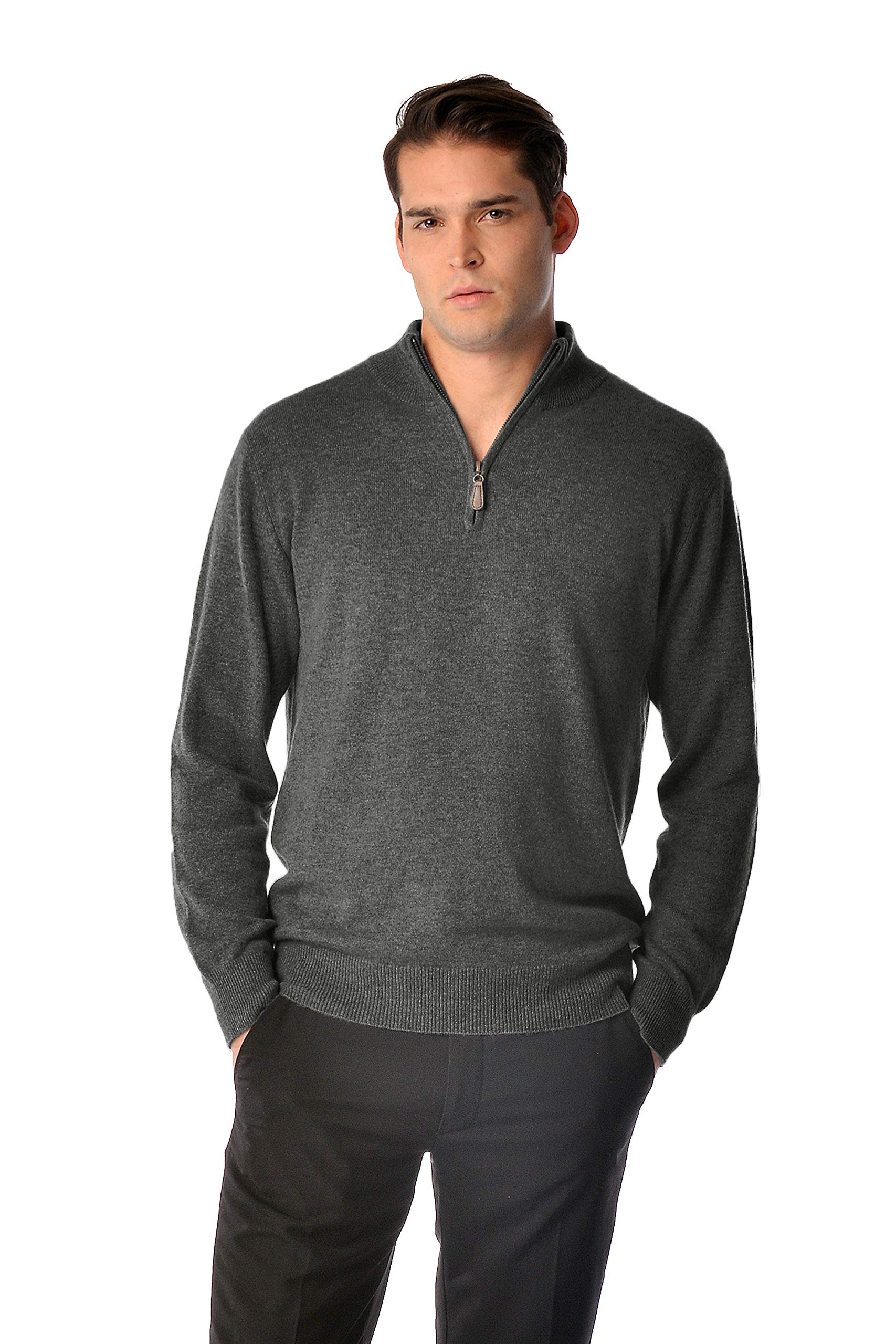 Cashmere Boutique 100% Pure Cashmere Half Zip Sweater for Men –Pullover, Long Sleeve, Soft and Warm Quarter Zip Sweater