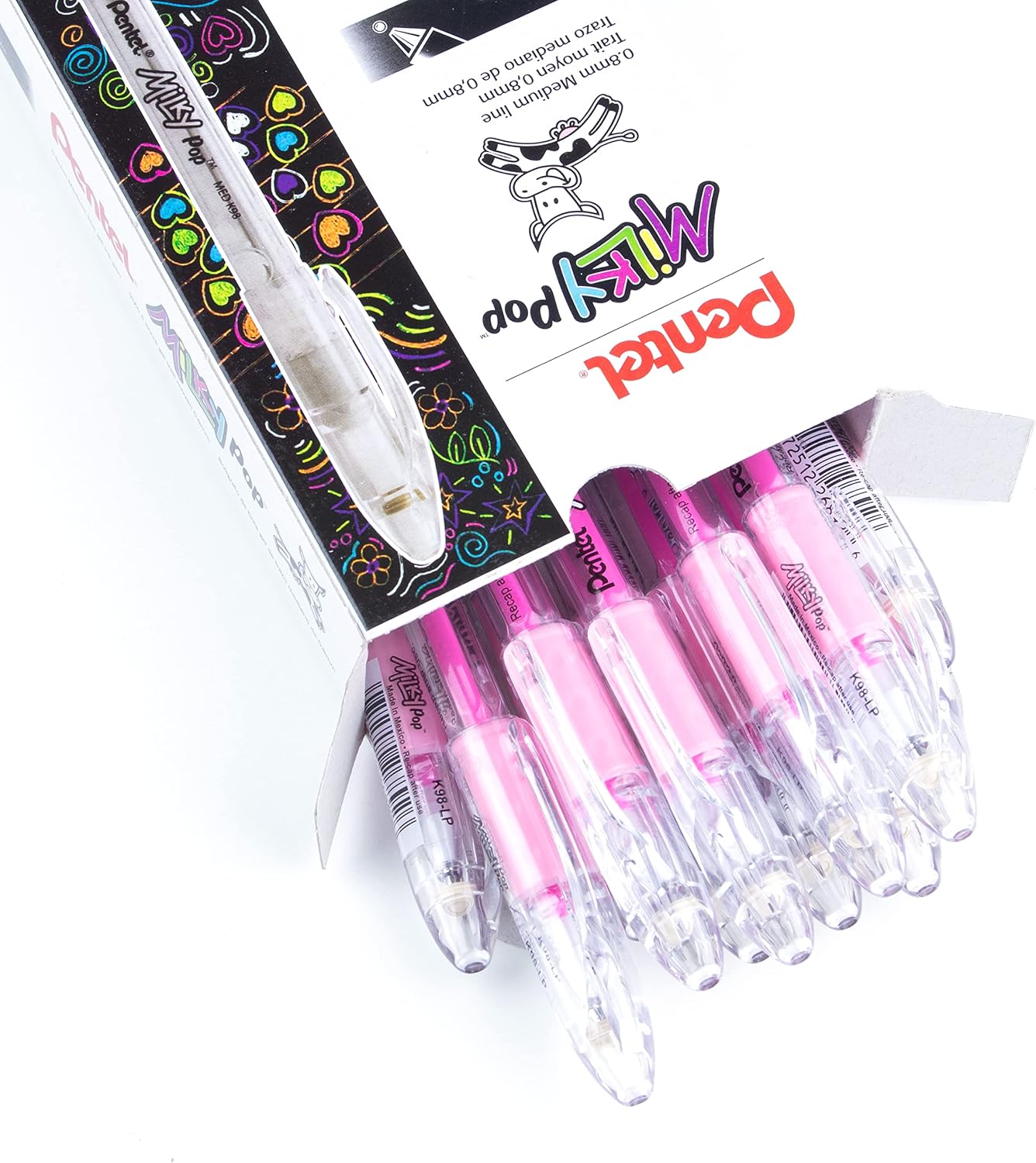 Pentel Milky Pop Pastel Gel Pen, (0.8mm) Medium Line, Pink Ink -12 Pens (K98-LP)