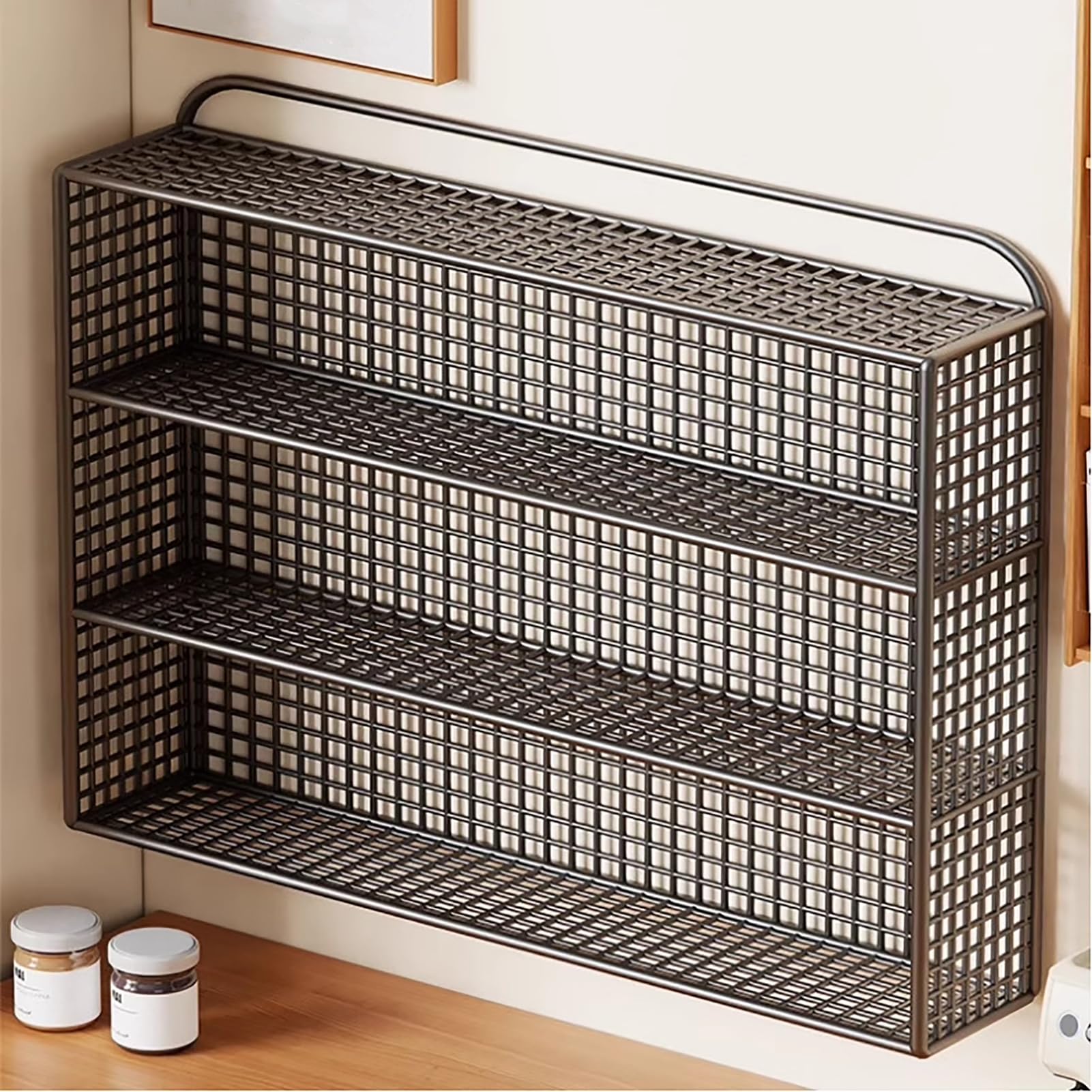 Portaoggetti per Tazze, Organizer per Tazze in Metallo, Porta Tazze da tè, Mensola Portaoggetti A Parete per Cucina, Dispensa, Frigorifero, Bagno e Ufficio(45x10x38cm(18x4x15inch), White)