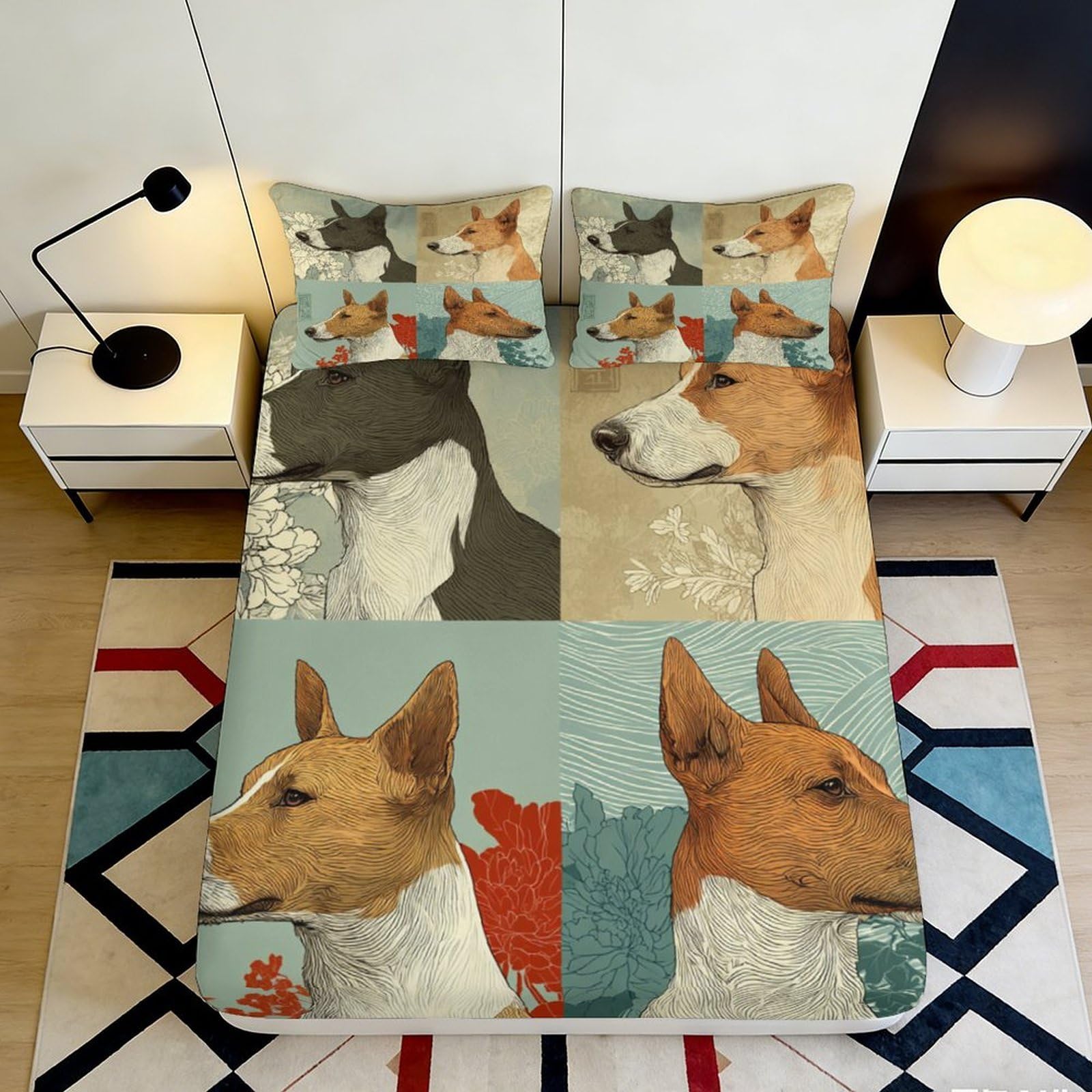 3D Printed Cartoon Dog Fitted Sheet Microfiber Deep Pocket Non-Slip Full Wrap Mattress Fitted Cover for Bedroom 200x200x25cm 90x200x25cm