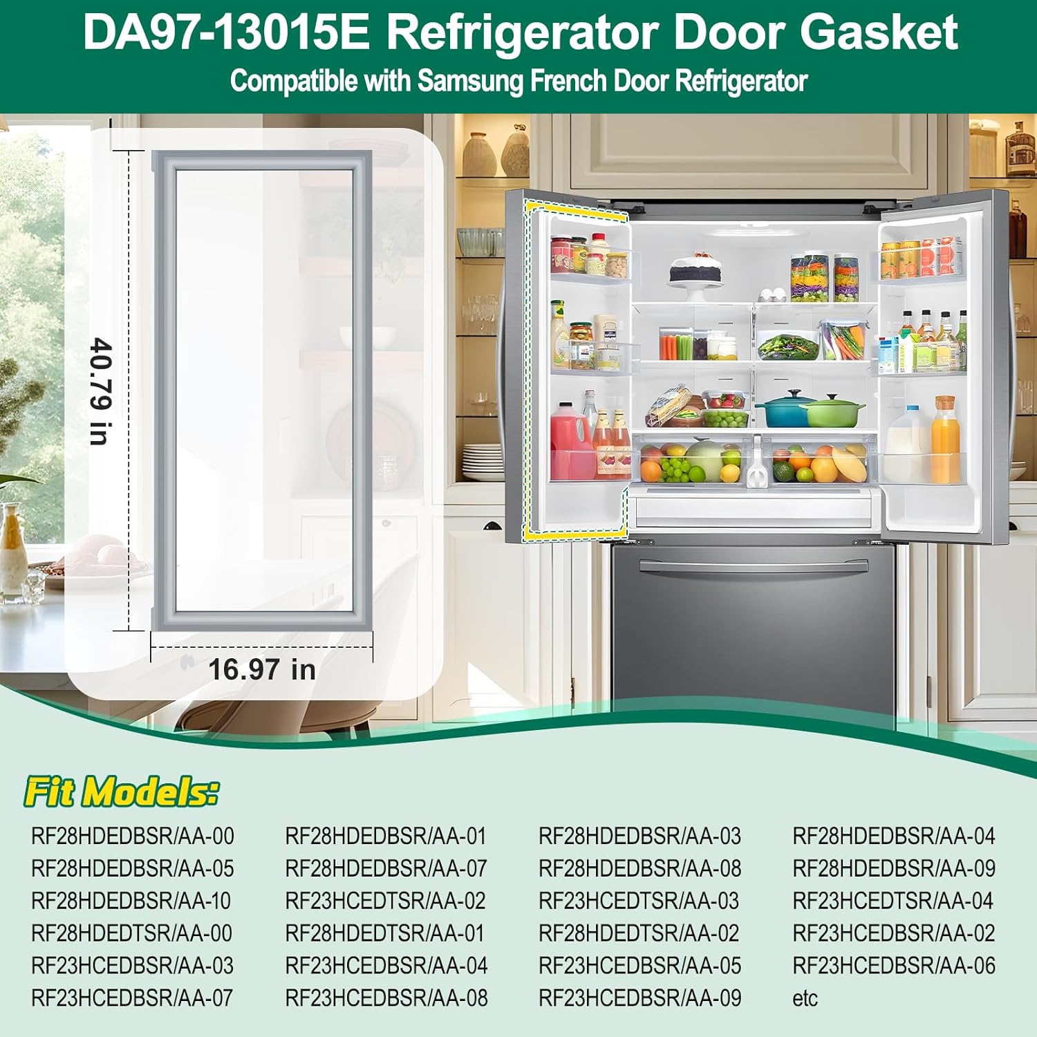 UPGRADED DA97-13015E Refrigerator Door Gasket Replacement Compatible with Samsung Refrigerator Parts Door Seal, Replaces RF28HDEDPWW RF28HFEDBSR RF28HDEDBSR RF23HCEDTSR RF28HDEDTSR Freezer Door Gasket