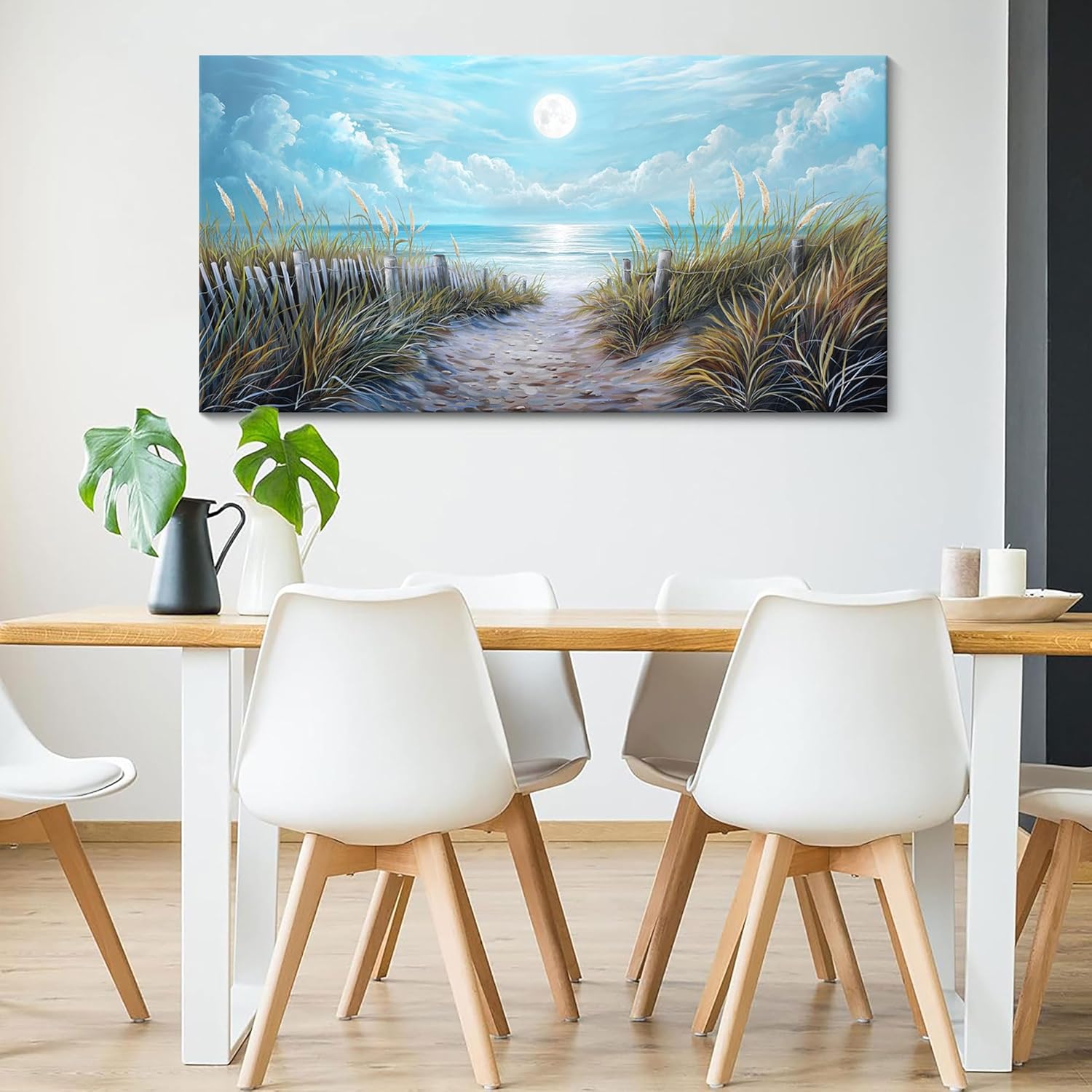 YCPRIMER Beach Canvas Wall Art Teal Seascape Painting Landscape Picture Textured Coastal Ocean Artwork for Living Room Bedroom Bathroom Home Office Wall Decor, Large Size 40"x20" 40L" x 20W" sunset canvas wall art