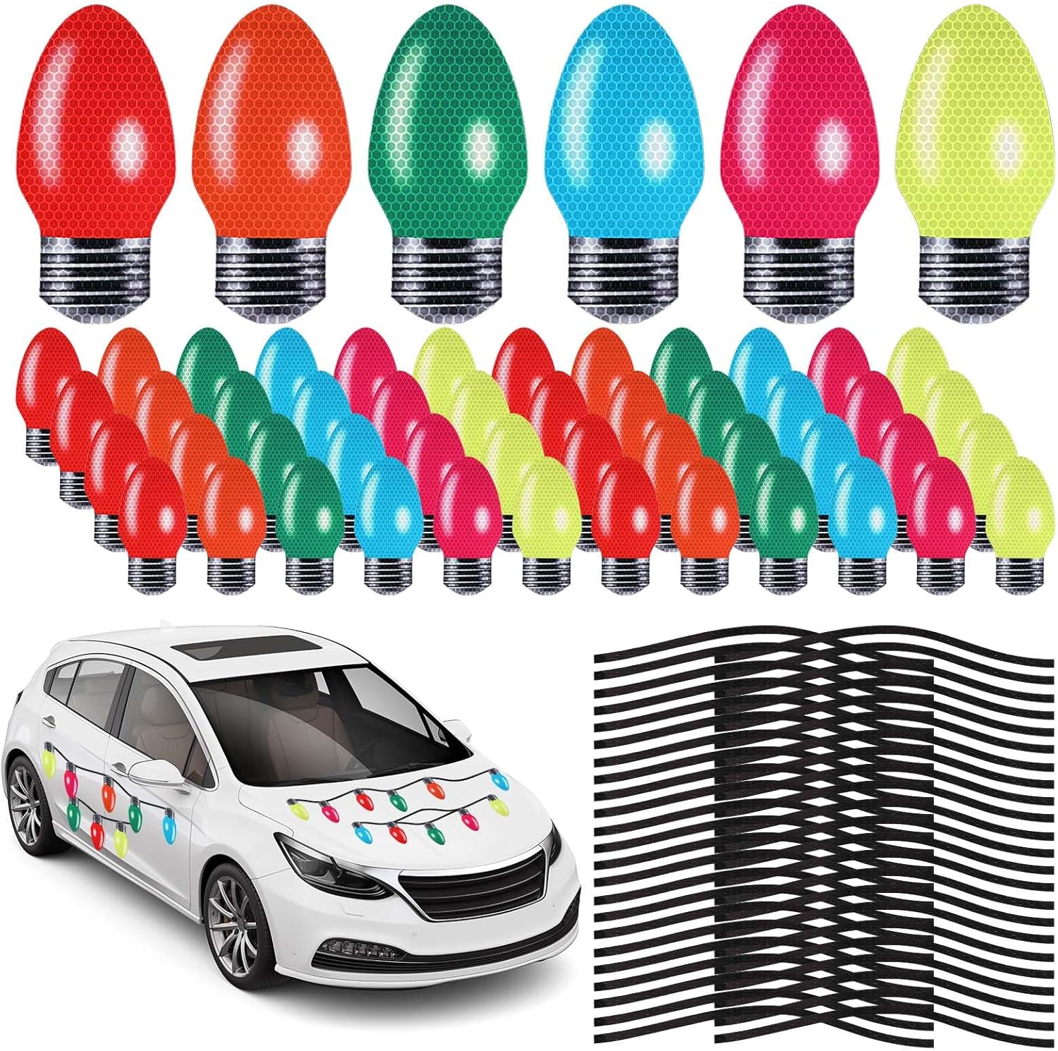 Kanayu 52 Pcs Reflective Christmas Car Set Xmas