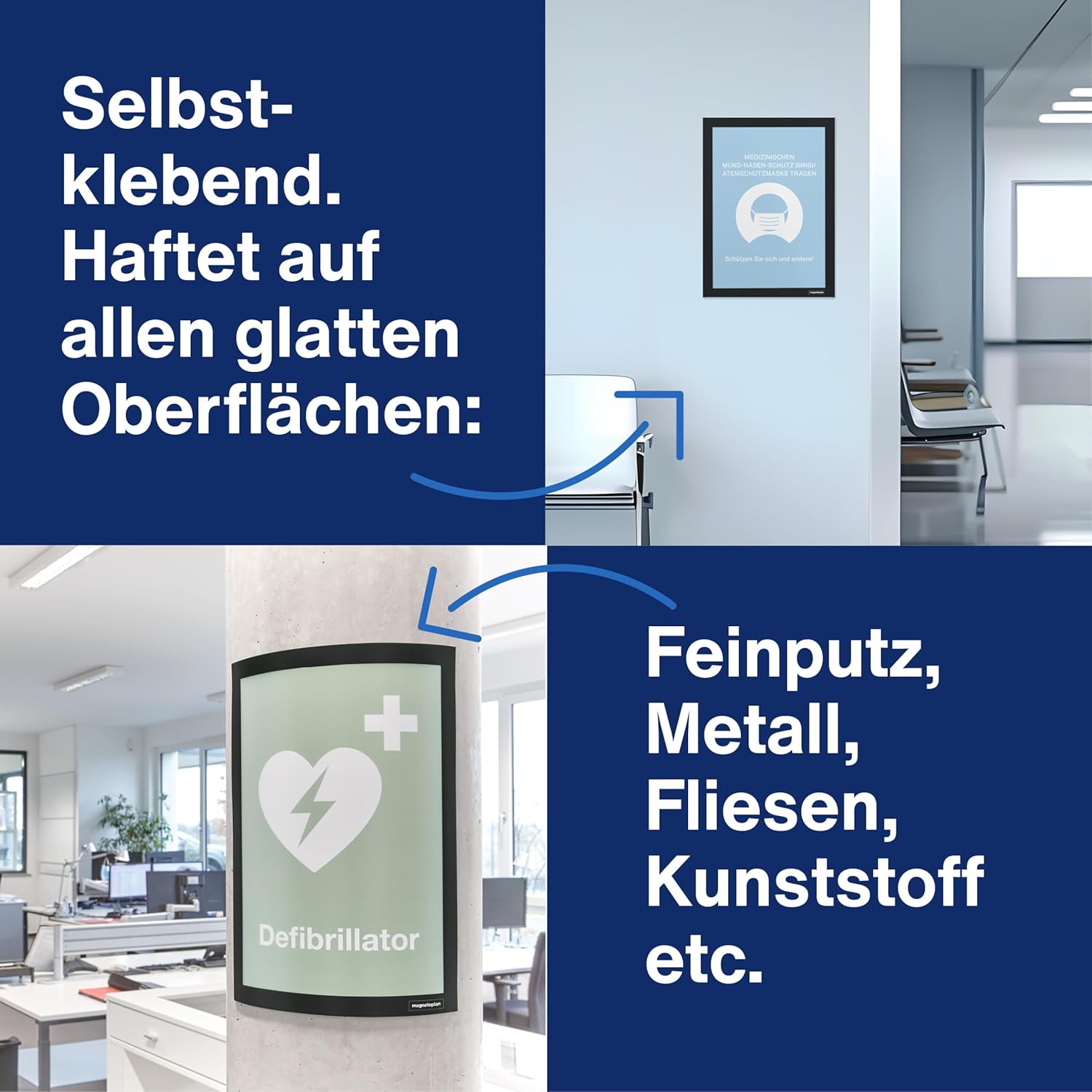 magnetofix Information Frames Pack of 2 Black | Format: A4 | Self-Adhesive Magnetic Picture Frame for Signs, Pictures and Documents