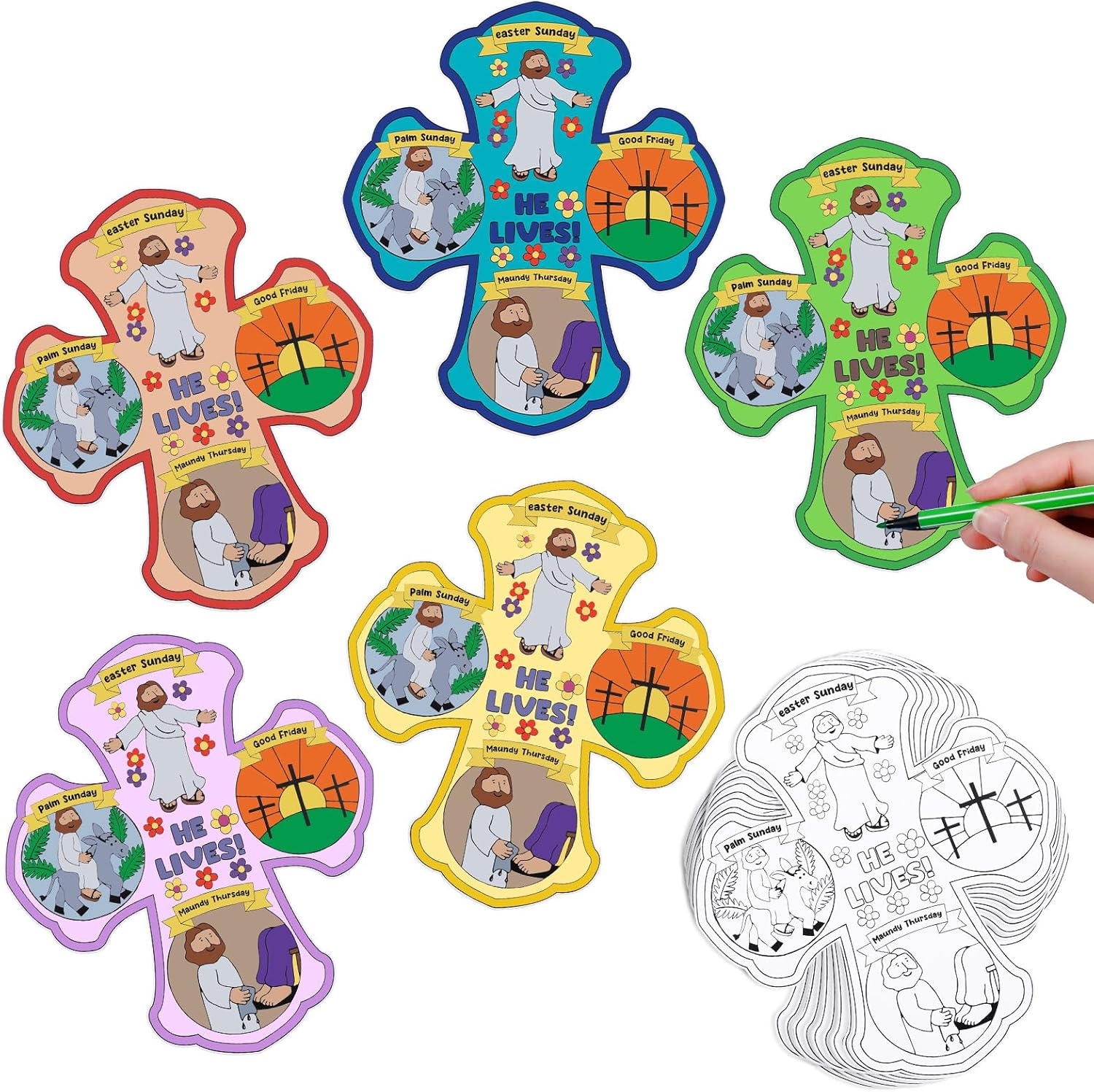Motipuns 36 Sets Religious Easter Crafts Color Your Own Holy Week Crosses DIY Easter Christian Sunday School Crafts Holy Week Color Crosses for Kids School Home Activities