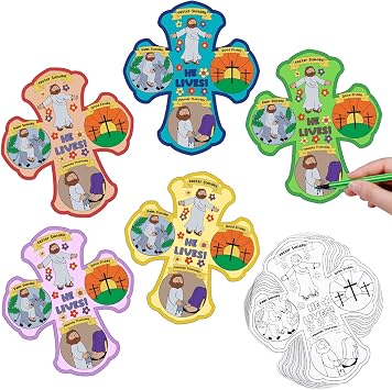 Motipuns 36 Sets Religious Easter Crafts Color Your Own Holy Week Crosses DIY Easter Christian Sunday School Crafts Holy Week Color Crosses for Kids School Home Activities