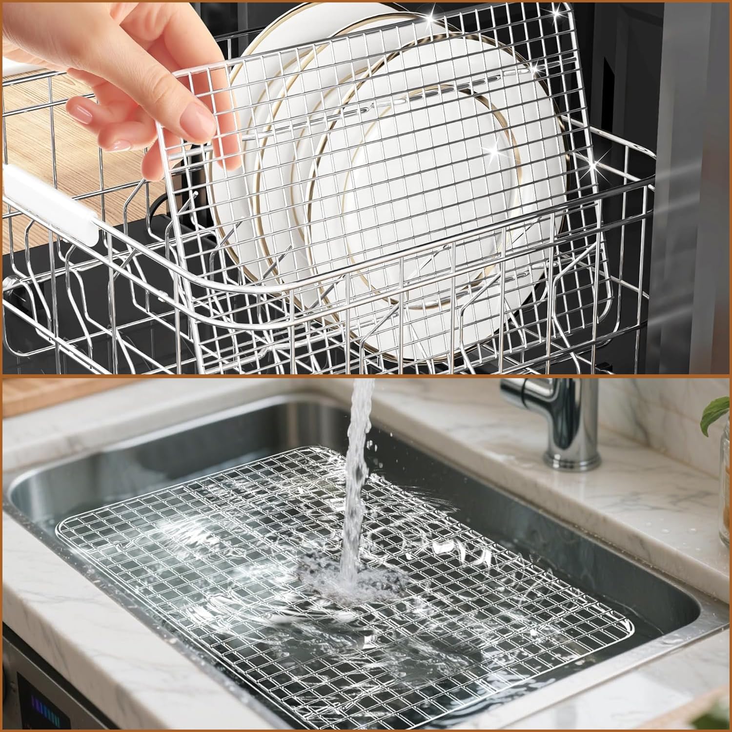 3 Piezas Rejilla para enfriar de Acero Inoxidable, 40,5 x 25,4 x 1,6 cm Rejilla para Enfriar Pasteles, Apta para Lavavajillas, Rejillas de Enfriamiento para Hornear,para Hornearenfriar, Asar, Hornear - 5