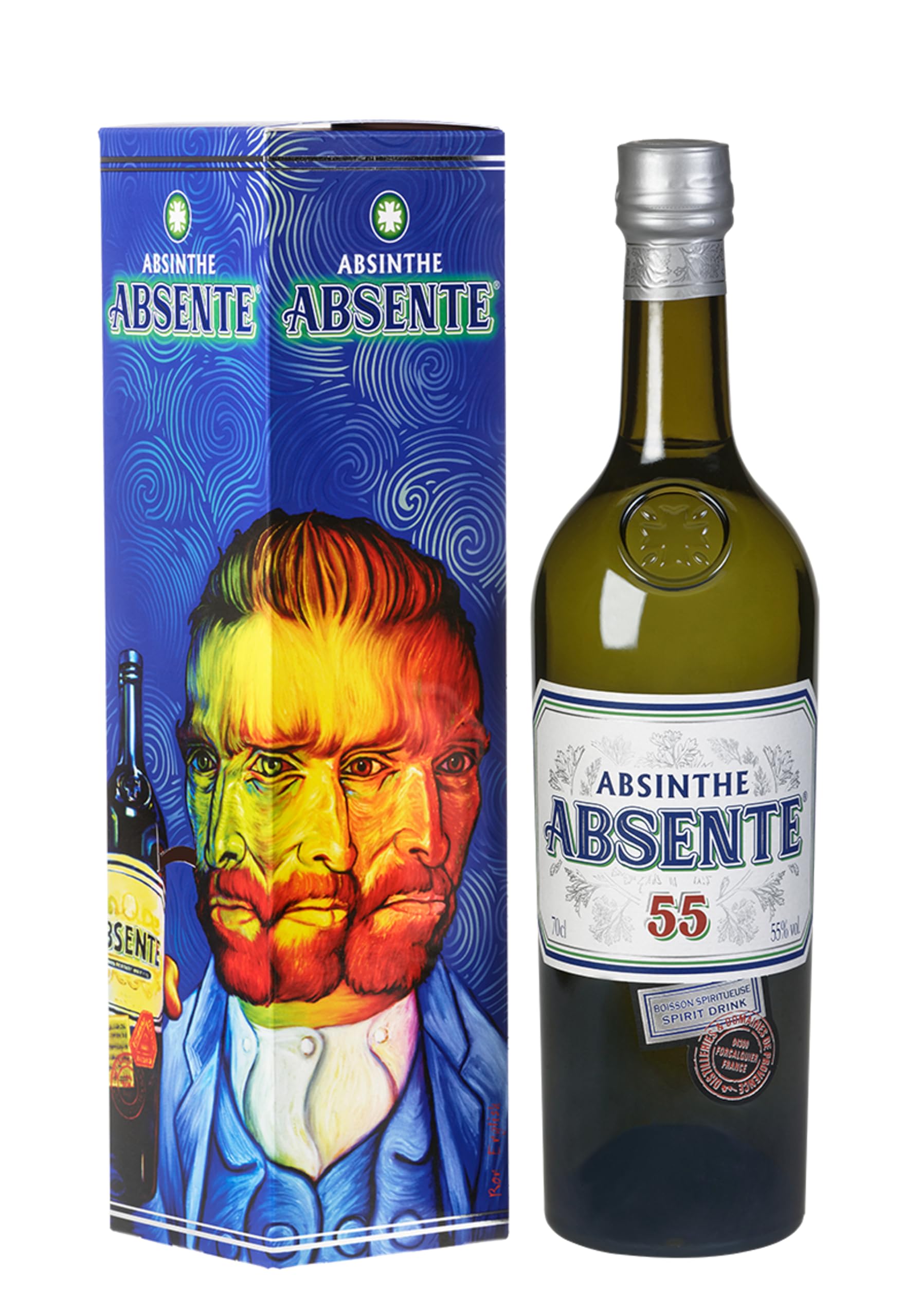 55° Absinthe Gift Set with Spoon - 55percent ABV High Proof Alcohol - 70cl - Ready to Drink Absinthe Alcohol - Produced by Distilleries et Domaines de Provence - Shot Drinks