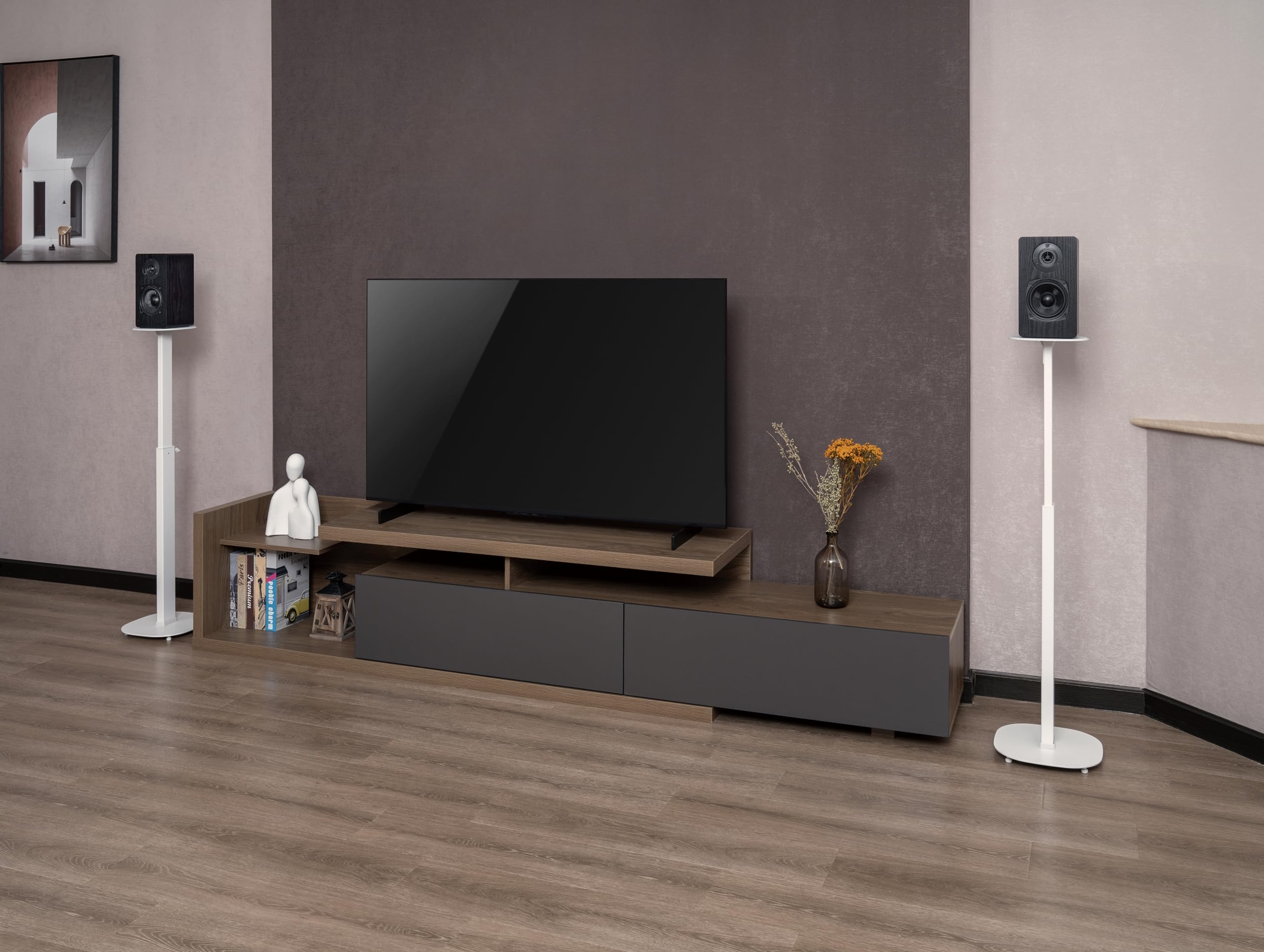 My Wall HS 23 WL - Supporto per altoparlante estensibile, supporto da pavimento, regolabile in altezza bianco 2 pezzi.