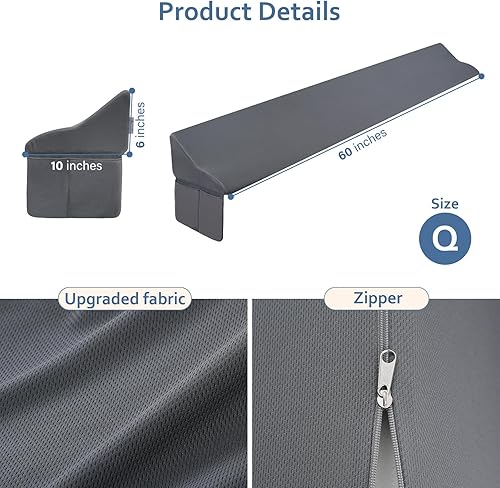Vista 6 de Vekkia Almohada de cuña de cama Queen para espacio de cabecero, relleno de espacio de cama de 0 a 6 pulgadas con soporte de espuma firme y bolsillos