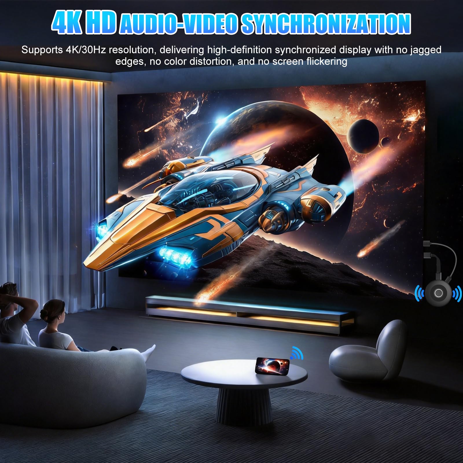 FIREBULL 4K HDMI sans Fil,Clé Miracast Dongle WiFi Double Bande 2.4G/5GHz,compatibles Android/iOS/i-Phone/i-Pad/Supporte Miracast,DLNA, Airplay,Vidéo Streamer Plug & Play