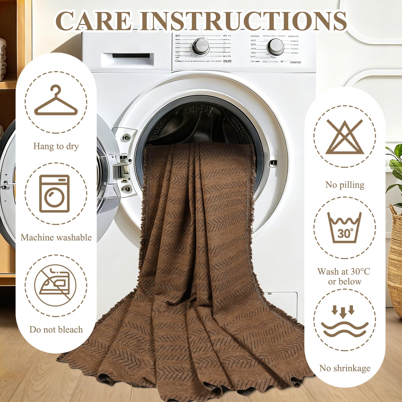 Homcomodar Sofa überzug 2 Sitzer Fischgrät Chenille mit Quasten Sofabezug l Form Wasserabweisend Waschbar Couch überzug Kratzschutz für Hunde Katzen Kinder Sofaüberwurf Braun 180x260 cm