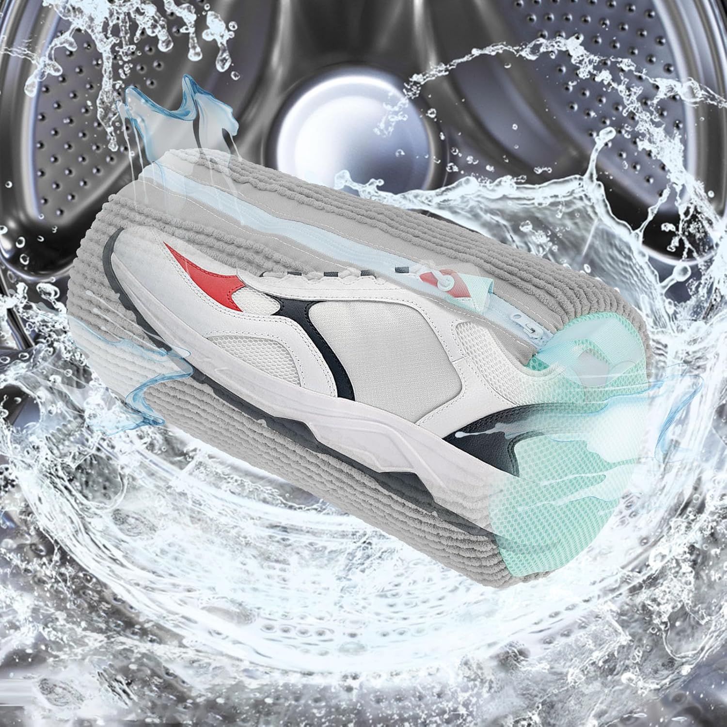 2Pcs Shoes Laundry Bag Shoe Cleaning Bag For Washing Machine Shoe Wash Bag Shoe Reusable Washing Bag with Zipper Shoe Cleaning Laundry Bag for Sneakers Running Shoes, Grey, 15.35 x 7.48 inches