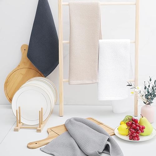 Miniatura 80 de Homaxy Trapo de cocina de 100% algodón, tejido de punto gofre, ultrasuaves, absorbentes, de secado rápido, para limpiar, 13 x 28 pulgadas, paquete