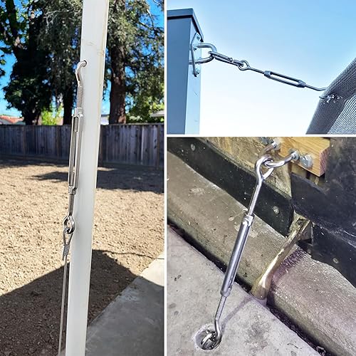 Miniatura 6 de 4 tensores de acero inoxidable M12 para tensión de cuerda de alambre, gancho y ojal resistente para sombrillas, tienda de campaña y barandilla de