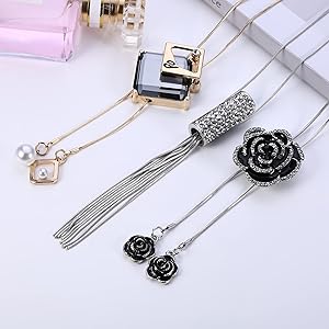 CASSIECA Layered Silver Necklace For Women, Dainty Silver Plated Long Necklaces For Women Trendy Lariat Y Shaped Necklace Cubic Zirconia Chain Pendant