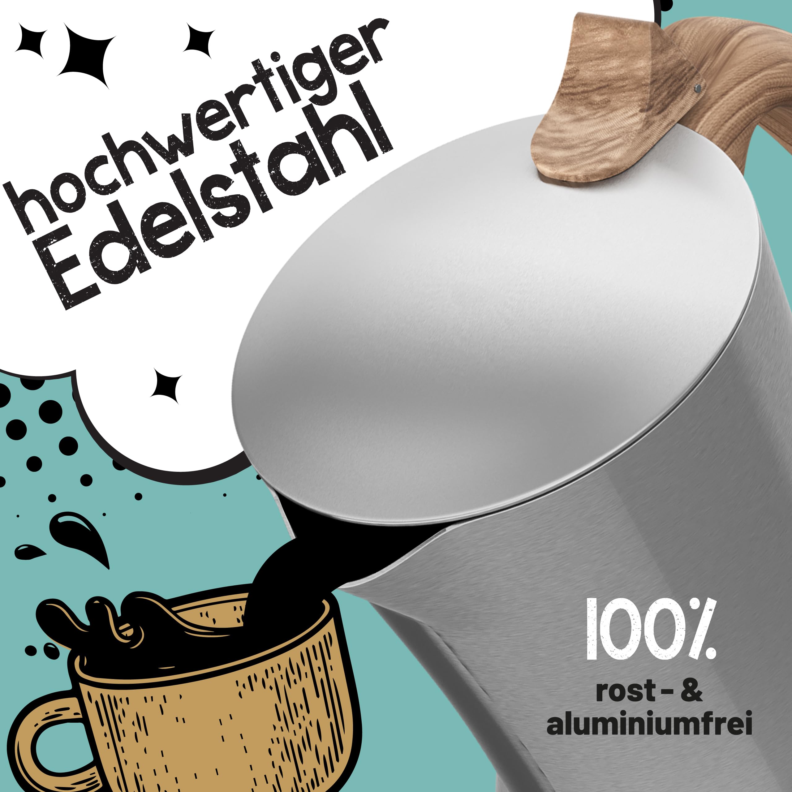 Morgenheld Kawiarka 200 ml, stal – dzbanek do espresso i mokki, 4 filiżanki