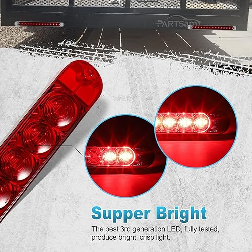 Miniatura 6 de Partsam Barra de luz de señal LED de 17 pulgadas con giro secuencial a la izquierda y derecha, 14 LED 2835SMD, color rojo con tornillos de carcasa