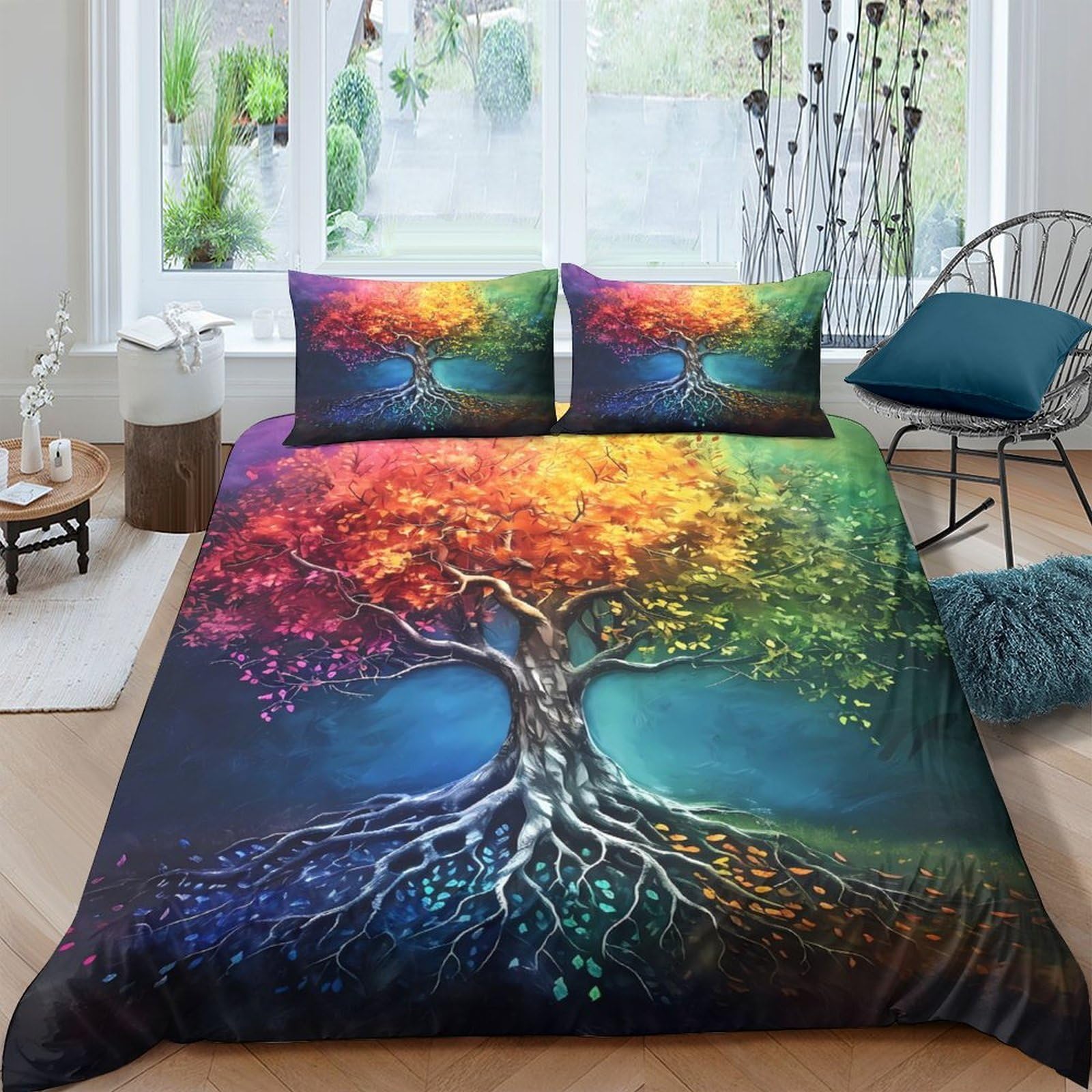 Ctjqhvkz Style-6 3D Printed Rainbow Tree Fitted Sheet Microfiber Soft Colourful Roots Bed Cover For Bedroom Guest Room Decor Single（135X200cm）