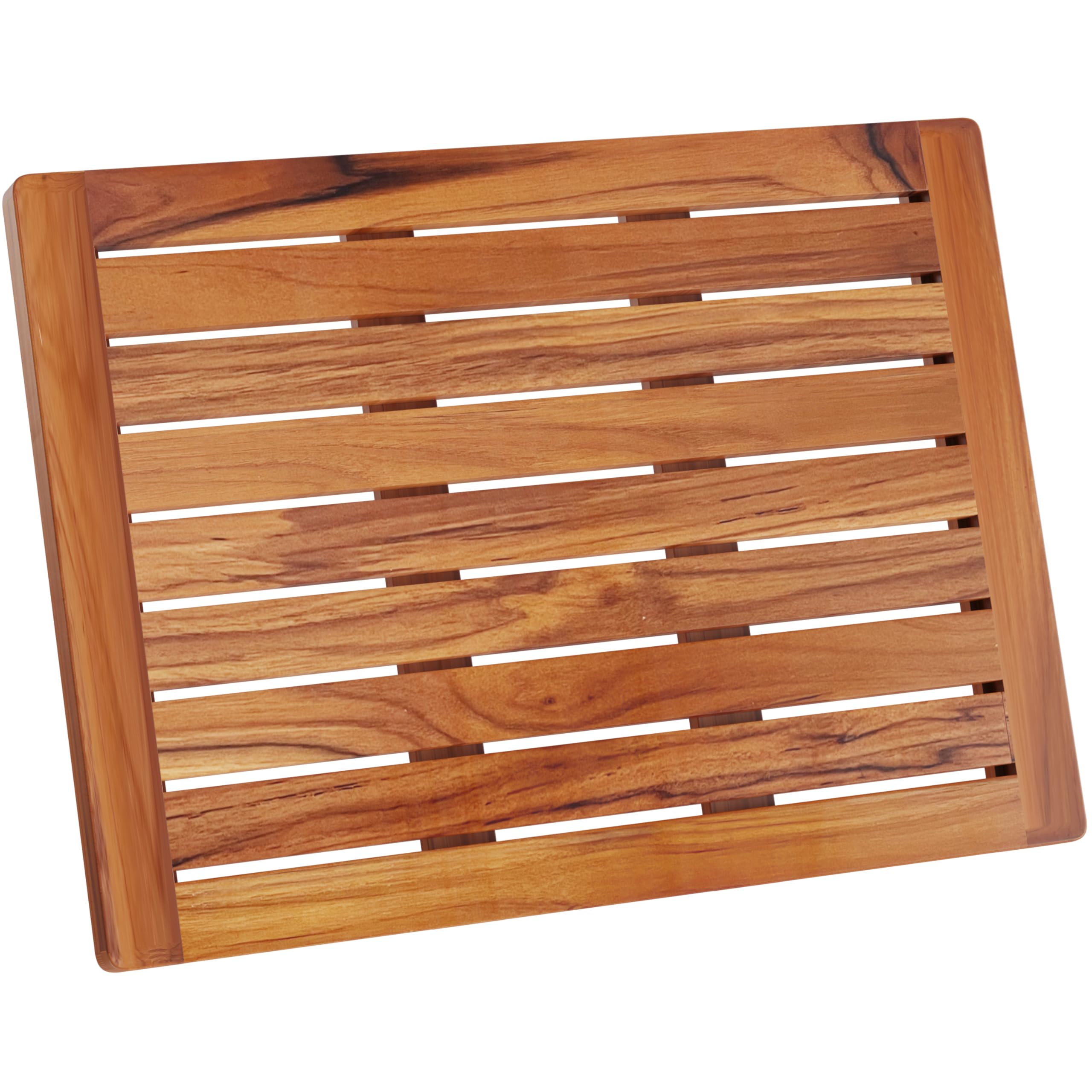 Caillebotis de Douche 61 x 45 cm - en Bois de Teck - Résistant à l’Humidité, Anti-Moisissures - Tapis de Salle de Bain Rectangulaire - Intérieur, Extérieur - Antidérapant - CB6145