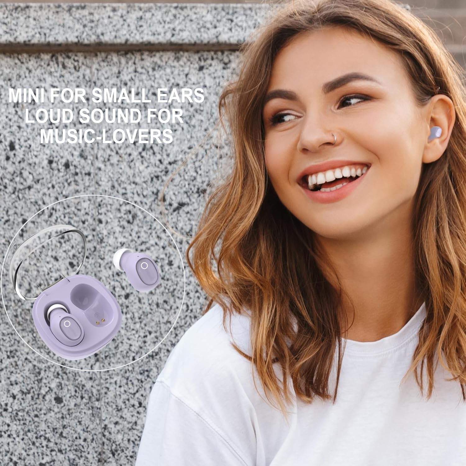 Wireless Earbuds for Small Ears Women Men, Purple Bluetooth Earbuds for Small Ear Canals, Mini Ear Buds Wireless Bluetooth Earphone for iPhone, Android Earbuds Wireless Bluetooth Mic - Image 2