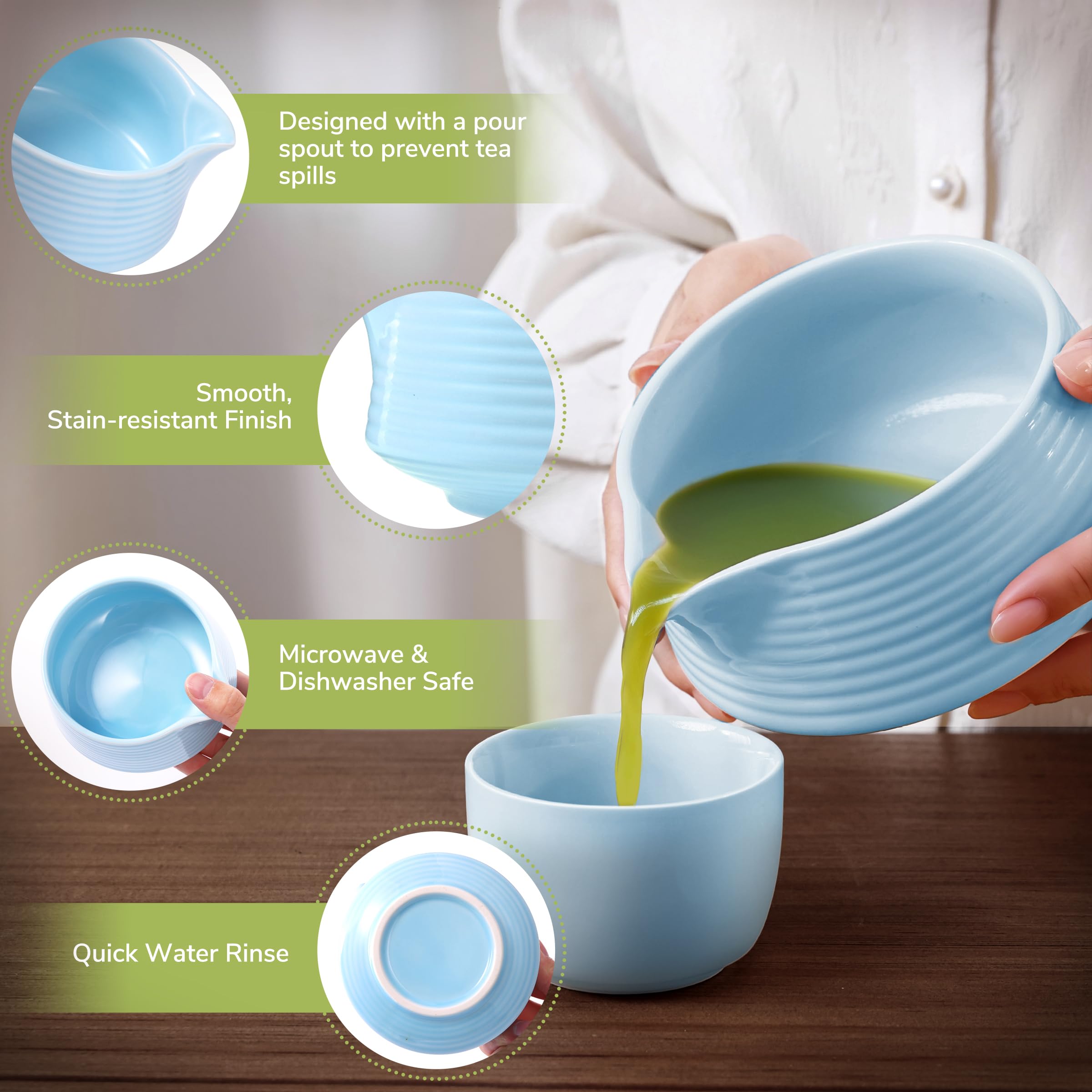 HELPLX - Set di fruste Matcha giapponesi, 10 pezzi, con ciotola, frusta e supporto, 2 tazze da tè, paletta in bambù, cucchiaio, setaccio, poggia paletta e strofinaccio, set da tè matcha blu per