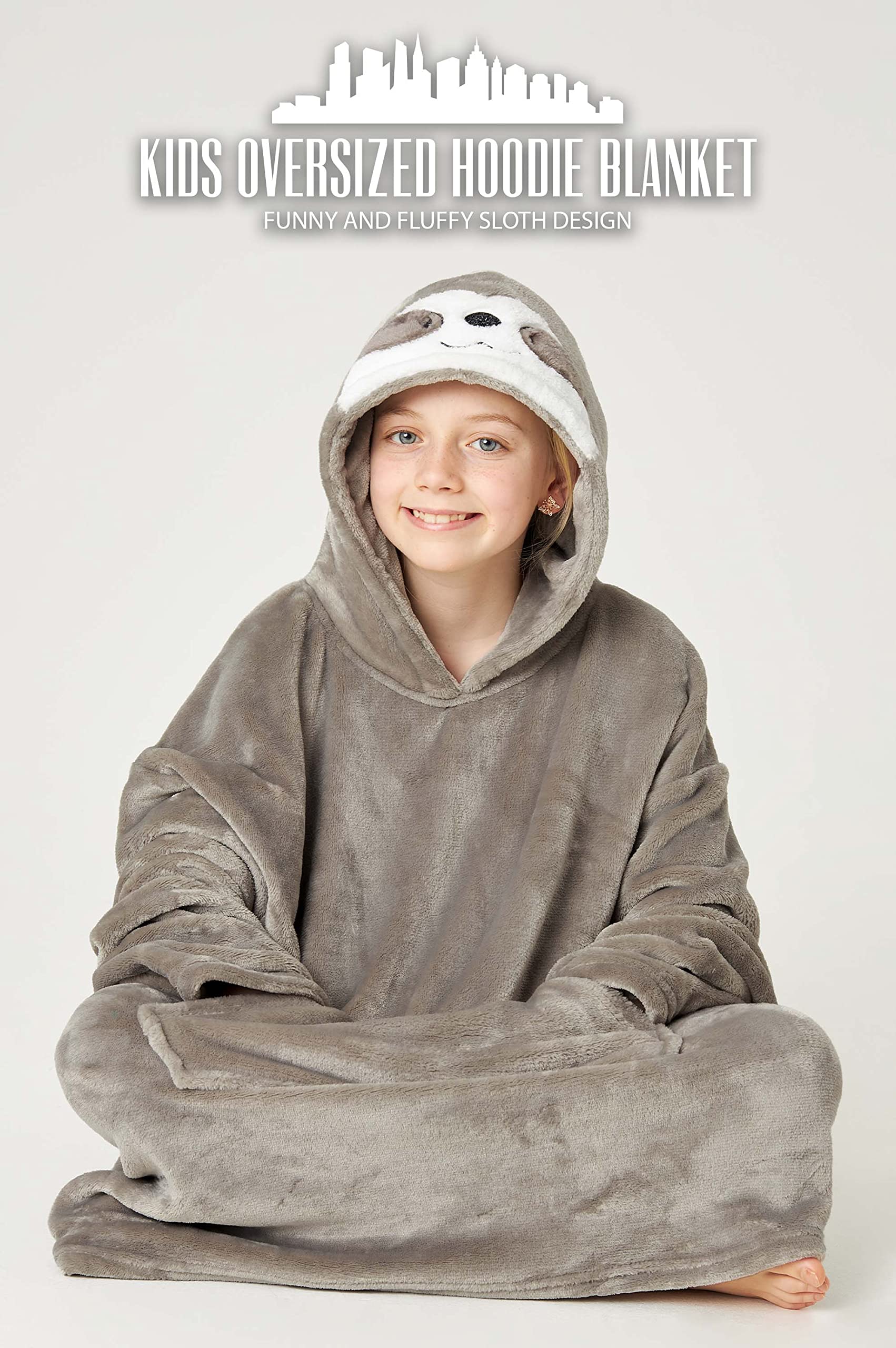 CityComfort Bluza z kapturem dla dziewcząt i nastolatków, koc z nadrukiem leniwca, polar do noszenia, ciepła bluza oversize z kapturem w kamuflażu z wygodnym kapturem Sherpa, odzież domowa, prezenty