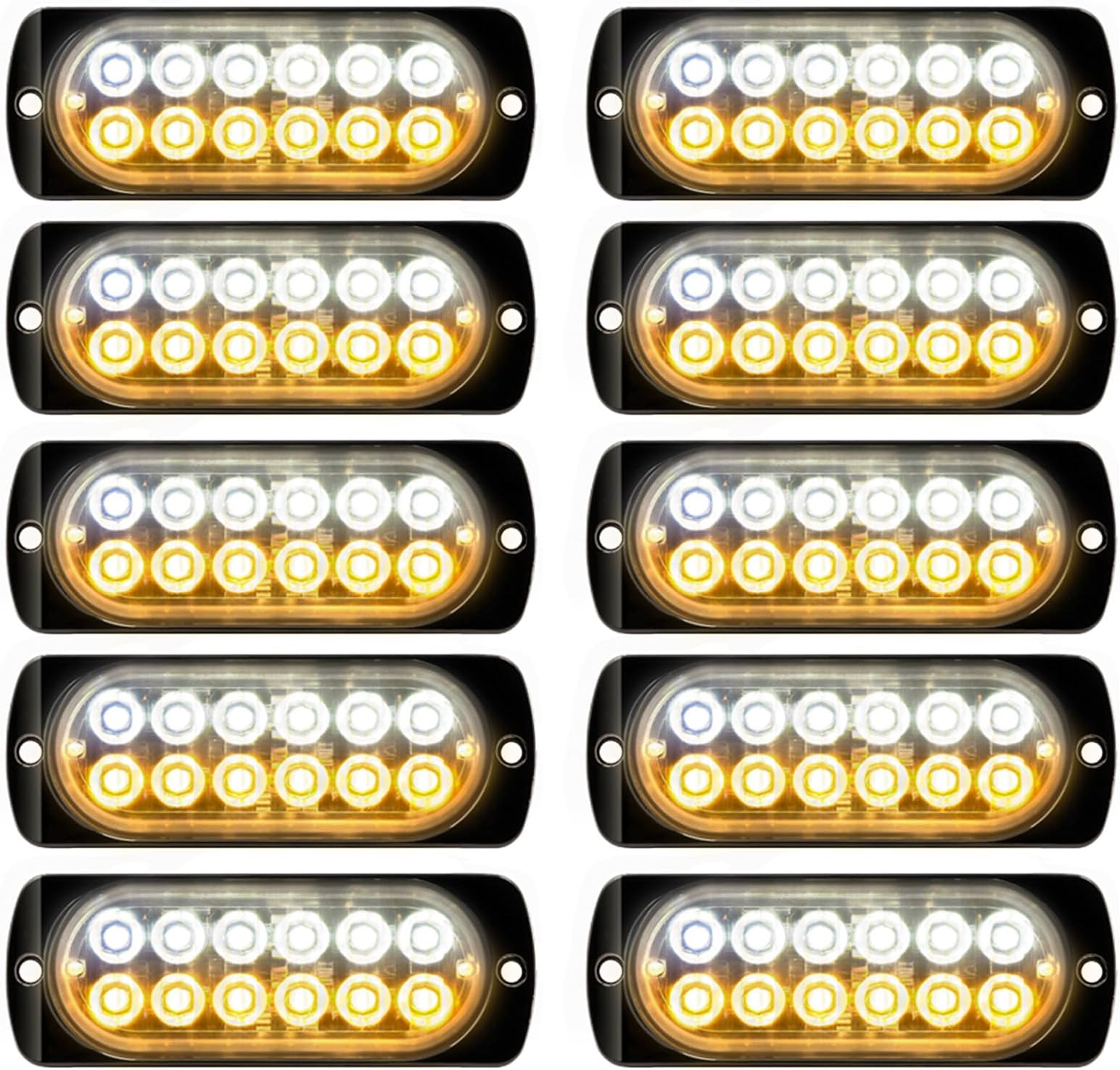 SUHU 10pcs Emergency Strobe Lamps 12-LED Surface Mount Flashing Lights for Truck Vehicle Waterproof LED Beacon Hazard Warning 12V-24V Universal Car Accessories(Amber/White) 1