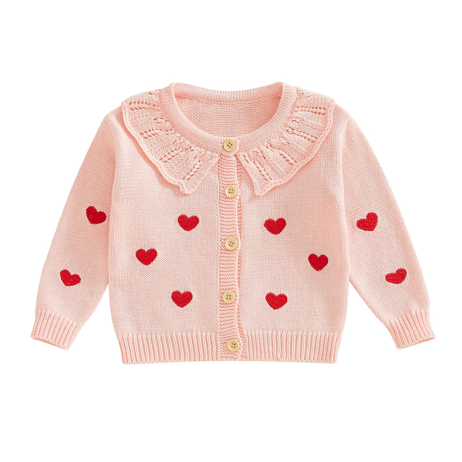 Aiwpstoin Toddler Baby Girl Heart Cardigan Sweater Long Sleeve Button Up Knitted Jacket Coat Knitwear Spring Clothes (Pink, 2-3 Years)