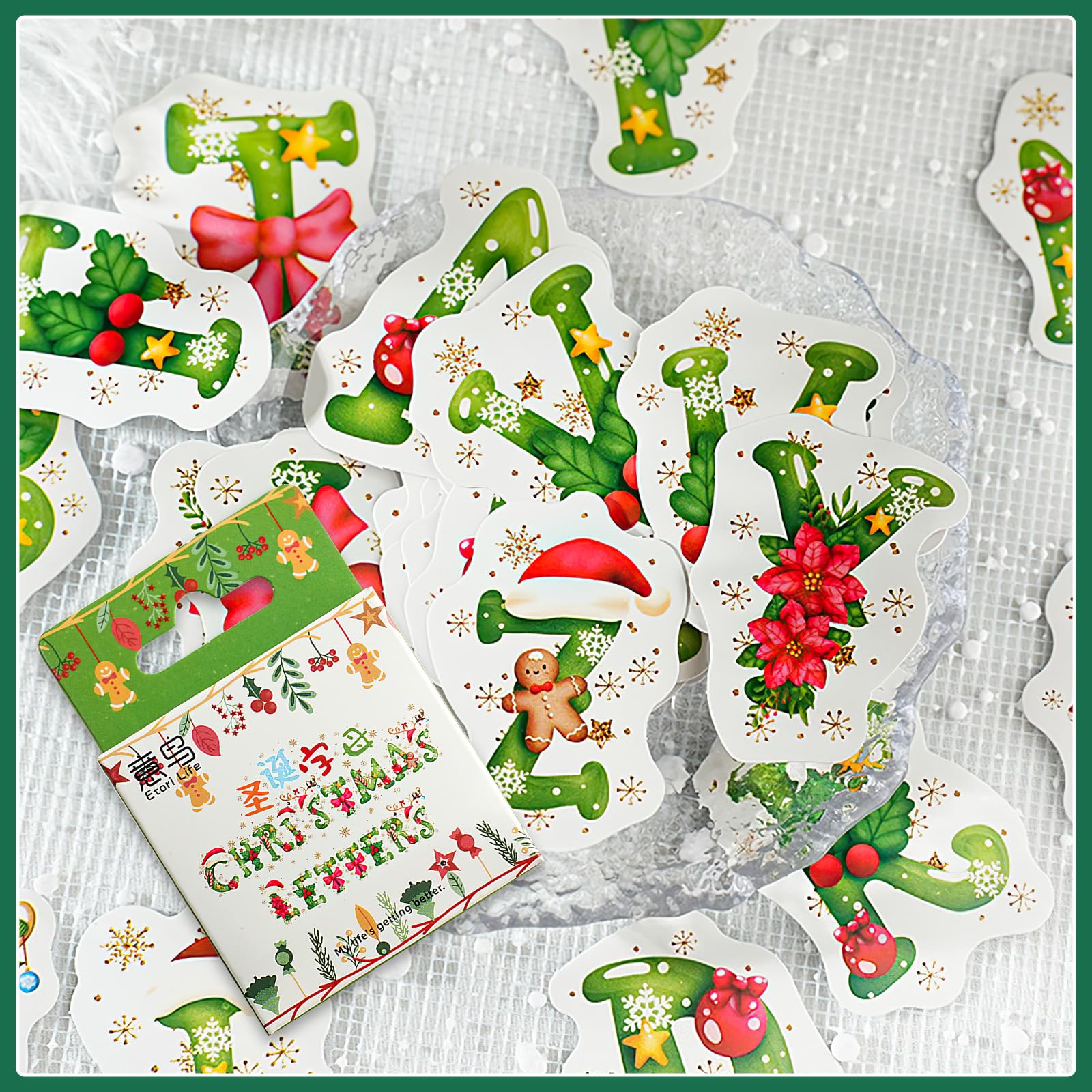 52PCS Christmas Letter Stickers, Mini Size Scrapbook Stickers, DIY Decoration Set for Travel Case Laptop, Planners, Calendars - Image 4