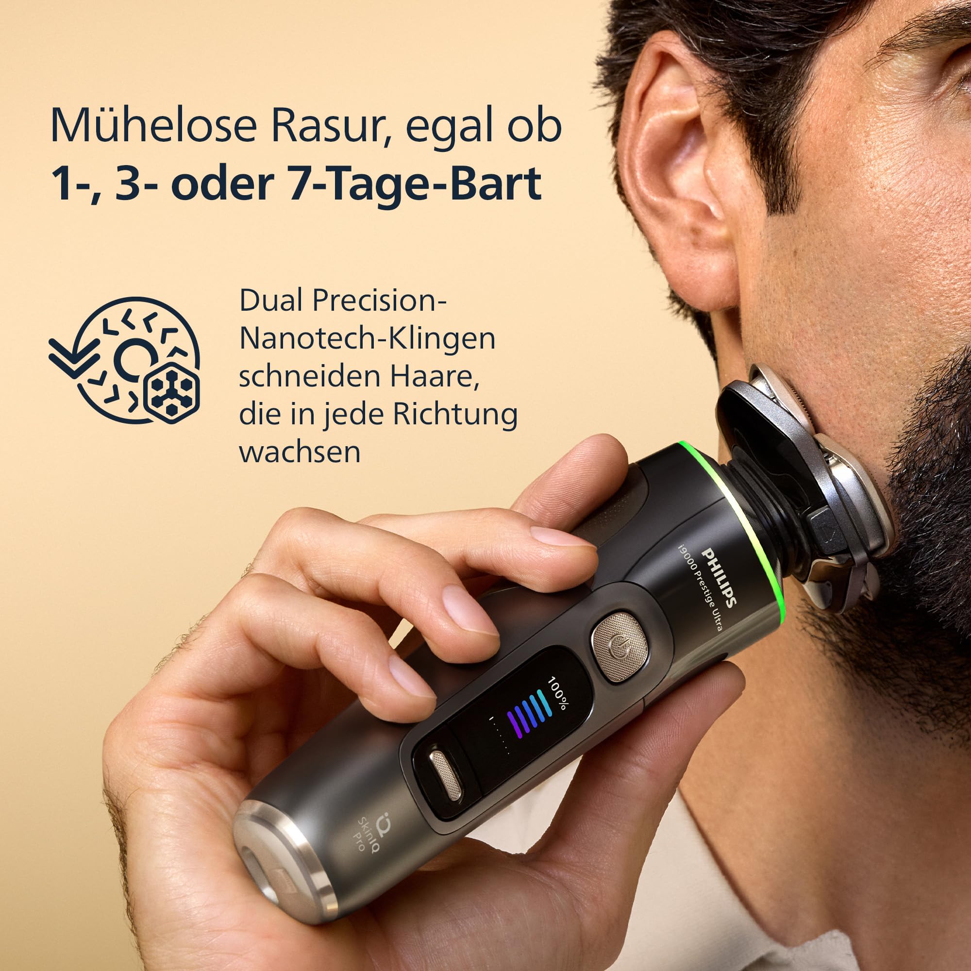 Philips Rasierer i9000 Prestige Ultra, elektrischer Nass- und Trockenrasierer für Herren, dunkelgrau, Druck- und Bewegungssensor, Trimmeraufsatz, Ladestation und Reiseetui (Modell XP9402/11)