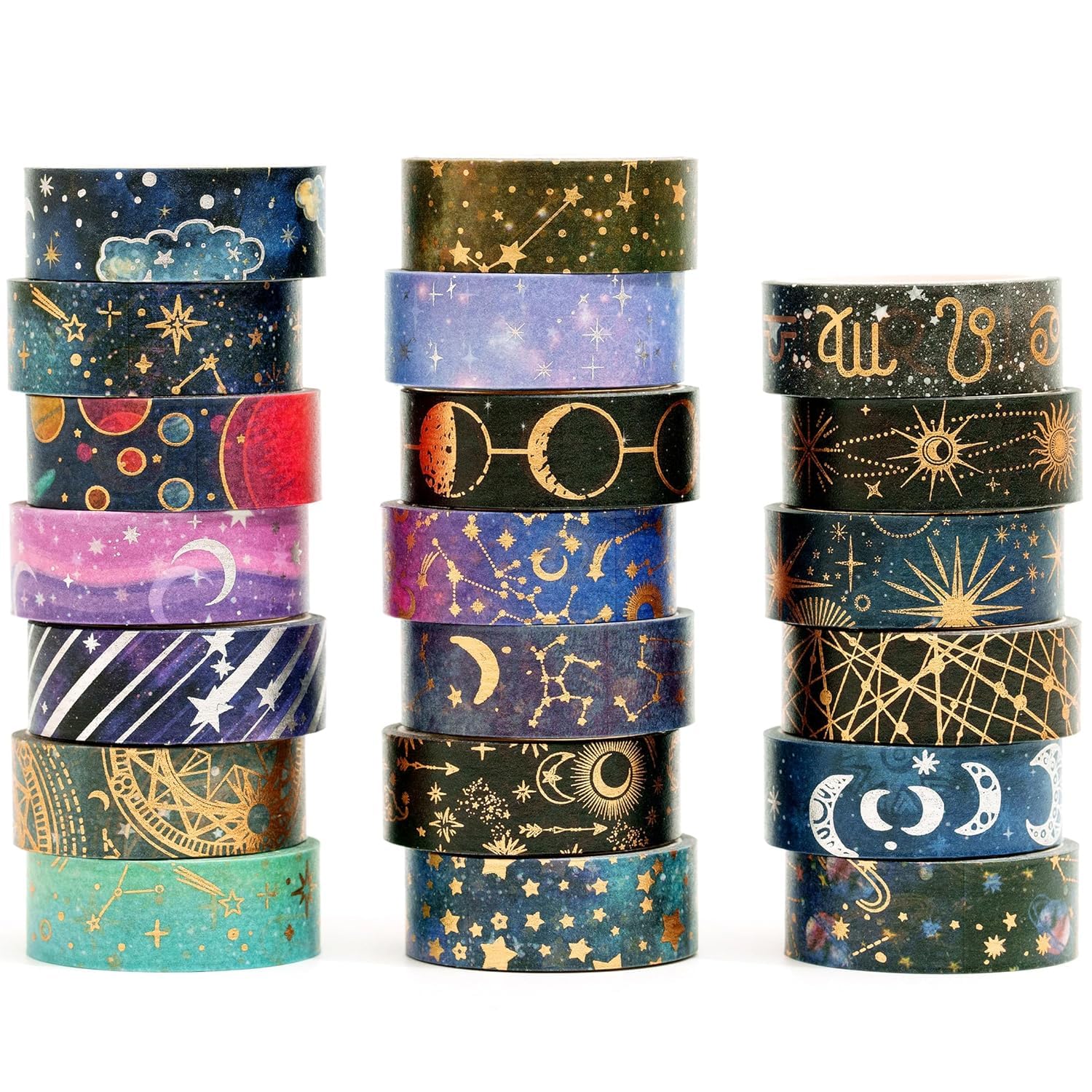 Songdao 20 Rolls Washi Tape Set, Starry Sky Gold Foil Decorative Craft Tape, Writable Masking Tape for Bullet Journal, Scrapbooking, Gift Wrapping, Planners, DIY Crafts — image 1