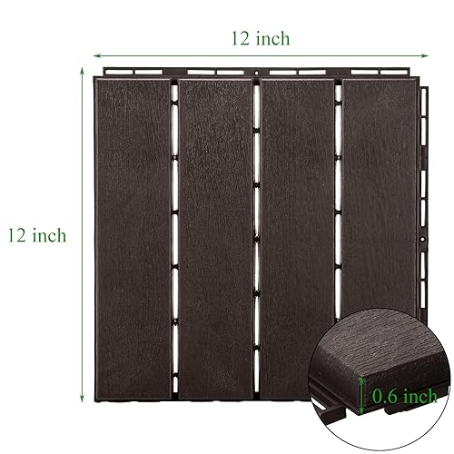 Miniatura 2 de Lawei Paquete de 9 baldosas de plástico entrelazadas para terraza, suelo impermeable de 12 x 12 pulgadas para patio al aire libre, cuatro listones,