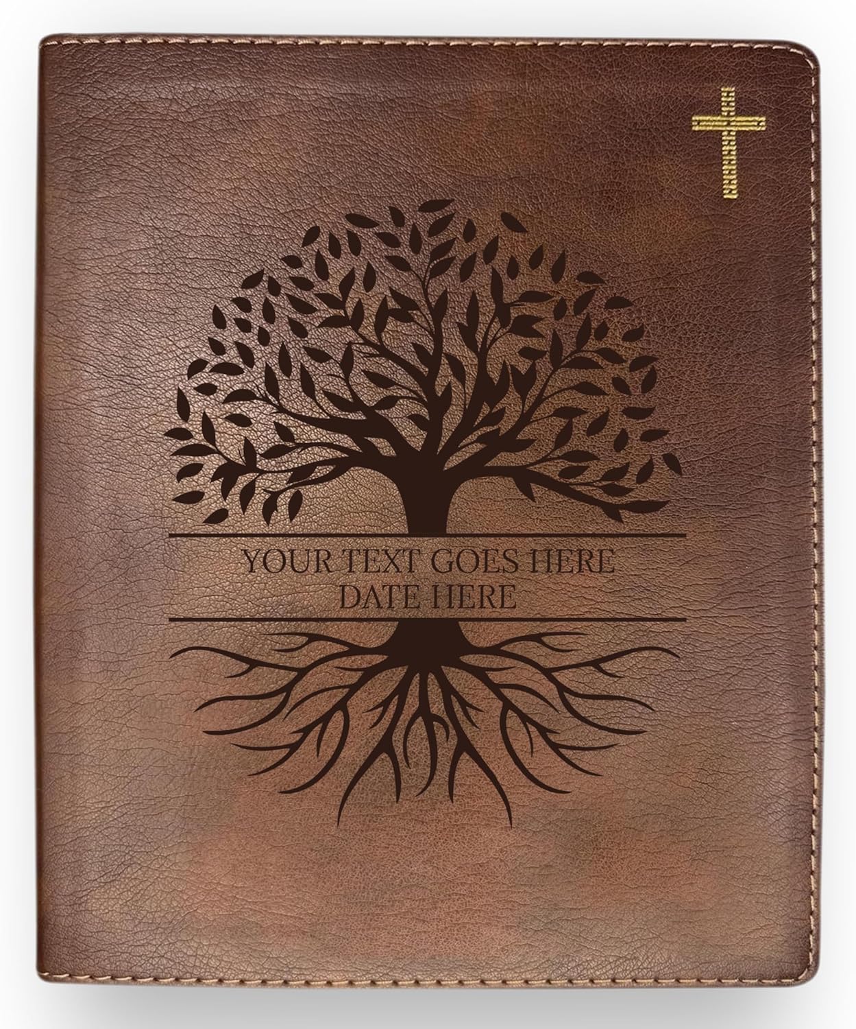 Personalized NIV Journaling Bible Faux Leather Medium Print Size | Full Custom Cover with Tree of Life Design and Name, Date or Text | Gift for Christian & Religious Celebrations | Brown