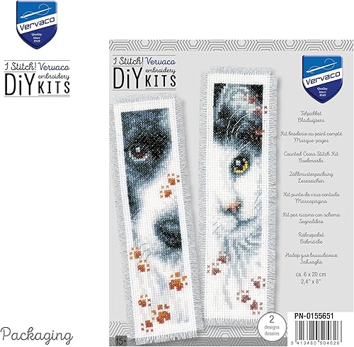 Vista 4 de Vervaco Marcapáginas de punto de cruz para perro y gato (juego de 2) 2.4" x 8" PN-0155651