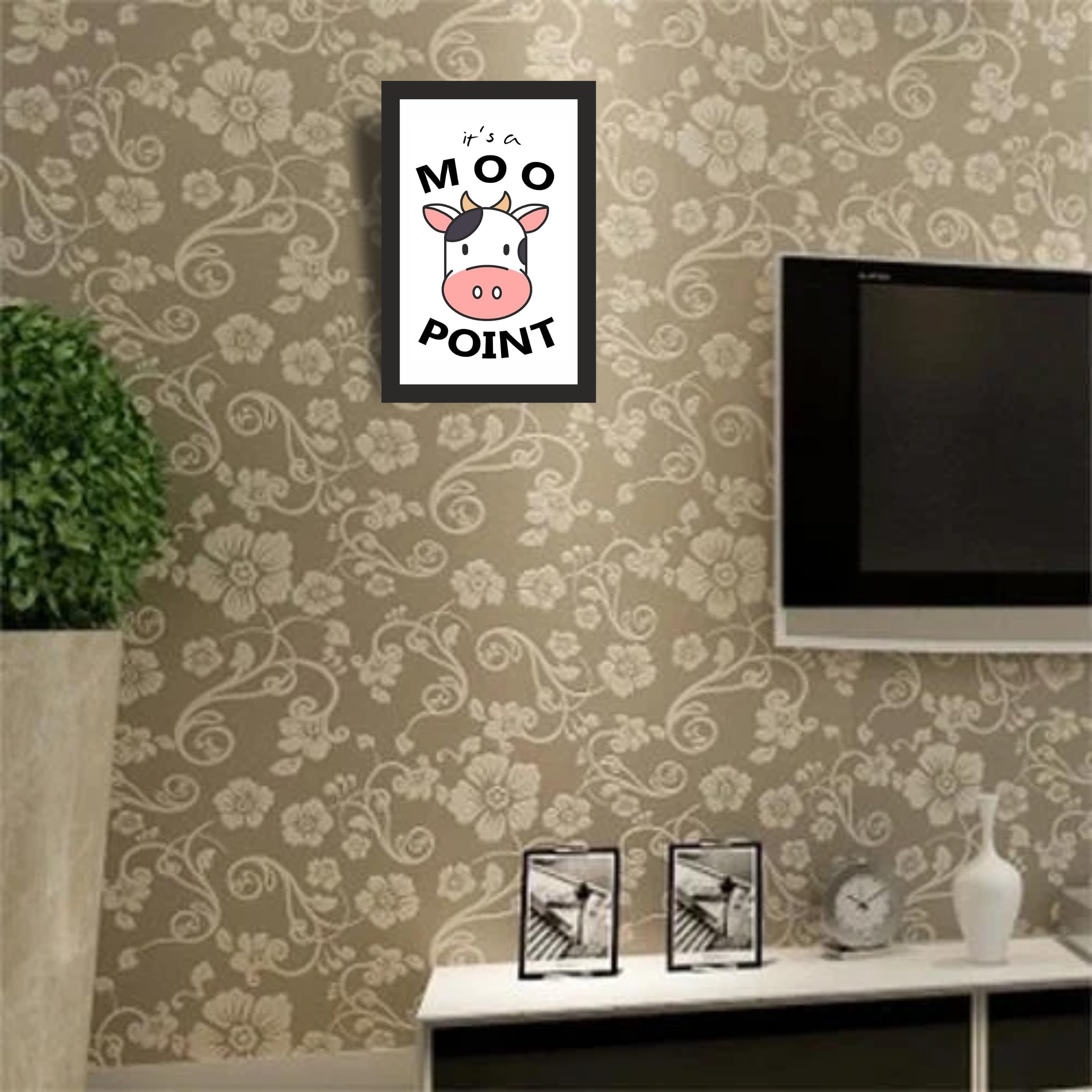 Friends Moo Point Cow Face Photo Frame A4 Black Wall Art