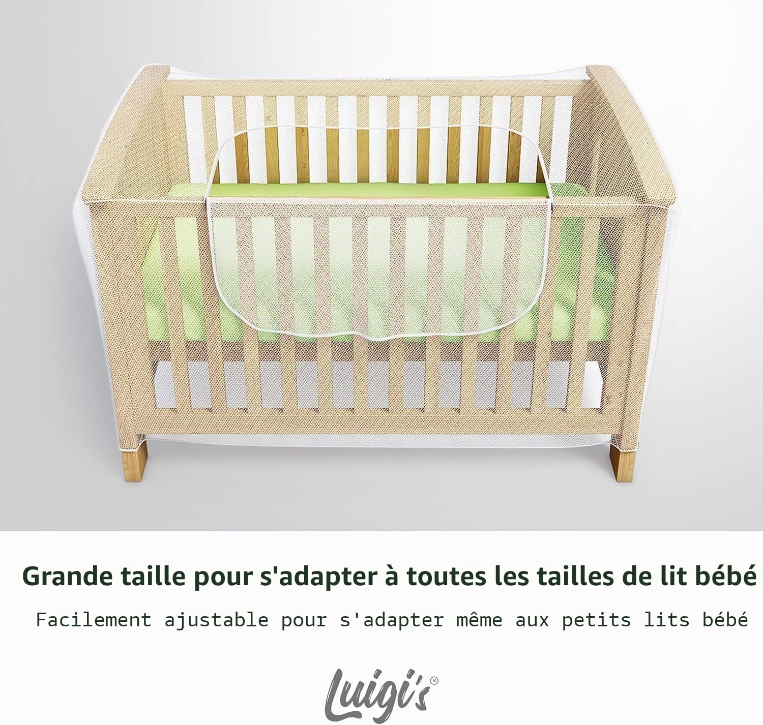 Luigi's - Moustiquaire Lit de Bébé, Berceau et Lit Parapluie avec Fermeture Eclair et Ouverture Rapide et Facile - Confortable et Universelle