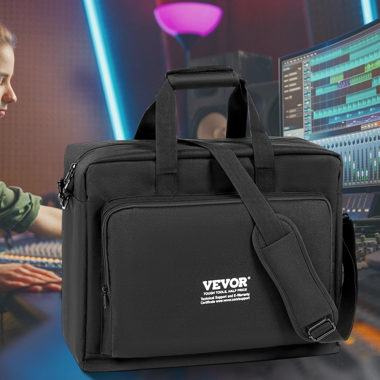 VEVOR Borsa per Mixer DJ, Tessuto Oxford 1200D, Borsa per Attrezzatura DJ con Tasca Portaoggetti Tracolla Rimovibile 1,5 m, Borsa per Organizzazione per DJ 19,29 x 8,66 x 15,34 pollici