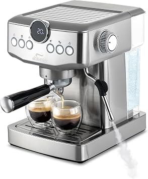 Espresso Machine 20 Bar with Steam Milk Frother | Stainless Steel Espresso Maker with Customizable Brewing Temperature | 60oz Removable Water Tank | Perfect for Cappuccinos, Lattes and More