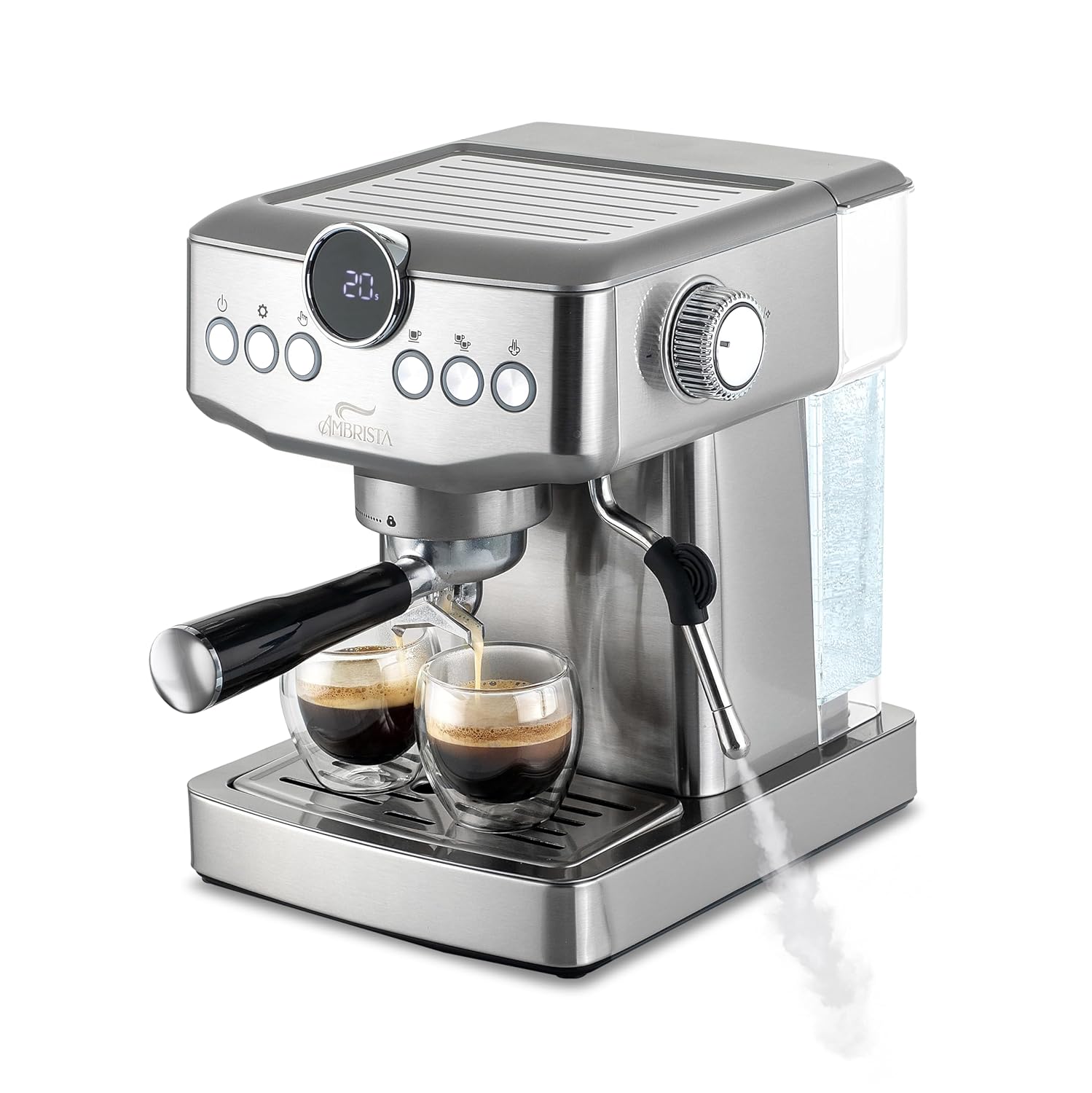 Espresso Machine 20 Bar with Steam Milk Frother Stainless Steel Espresso Maker with Customizable Brewing Temperature 60oz Removable