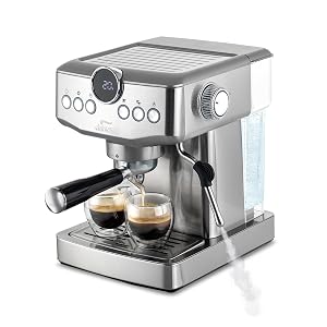 Espresso Machine 20 Bar with Steam Milk Frother Stainless Steel Espresso Maker with Customizable Brewing Temperature 60oz Removable